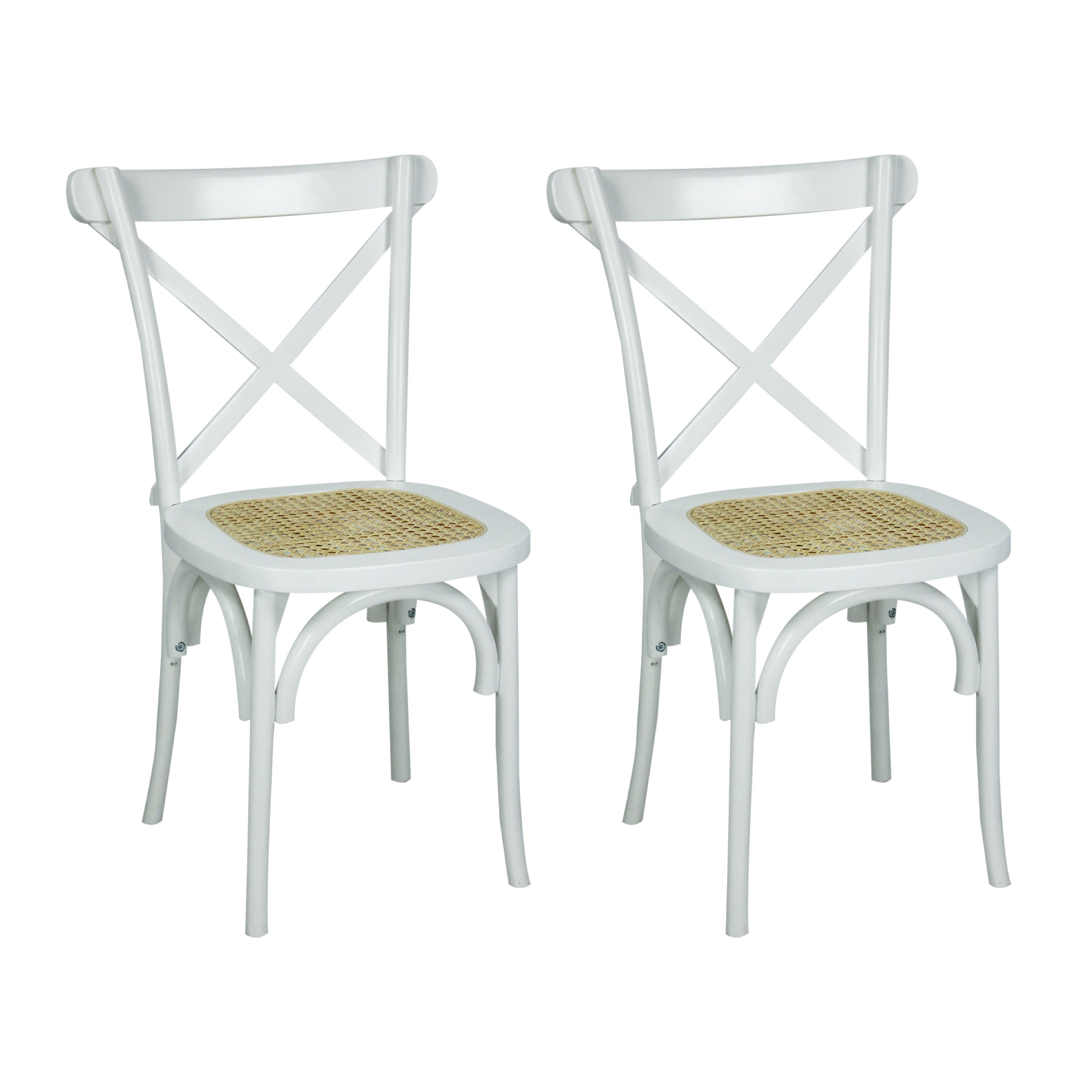 Cassis X-Back Wood Rattan Dining Chair, Set of 2