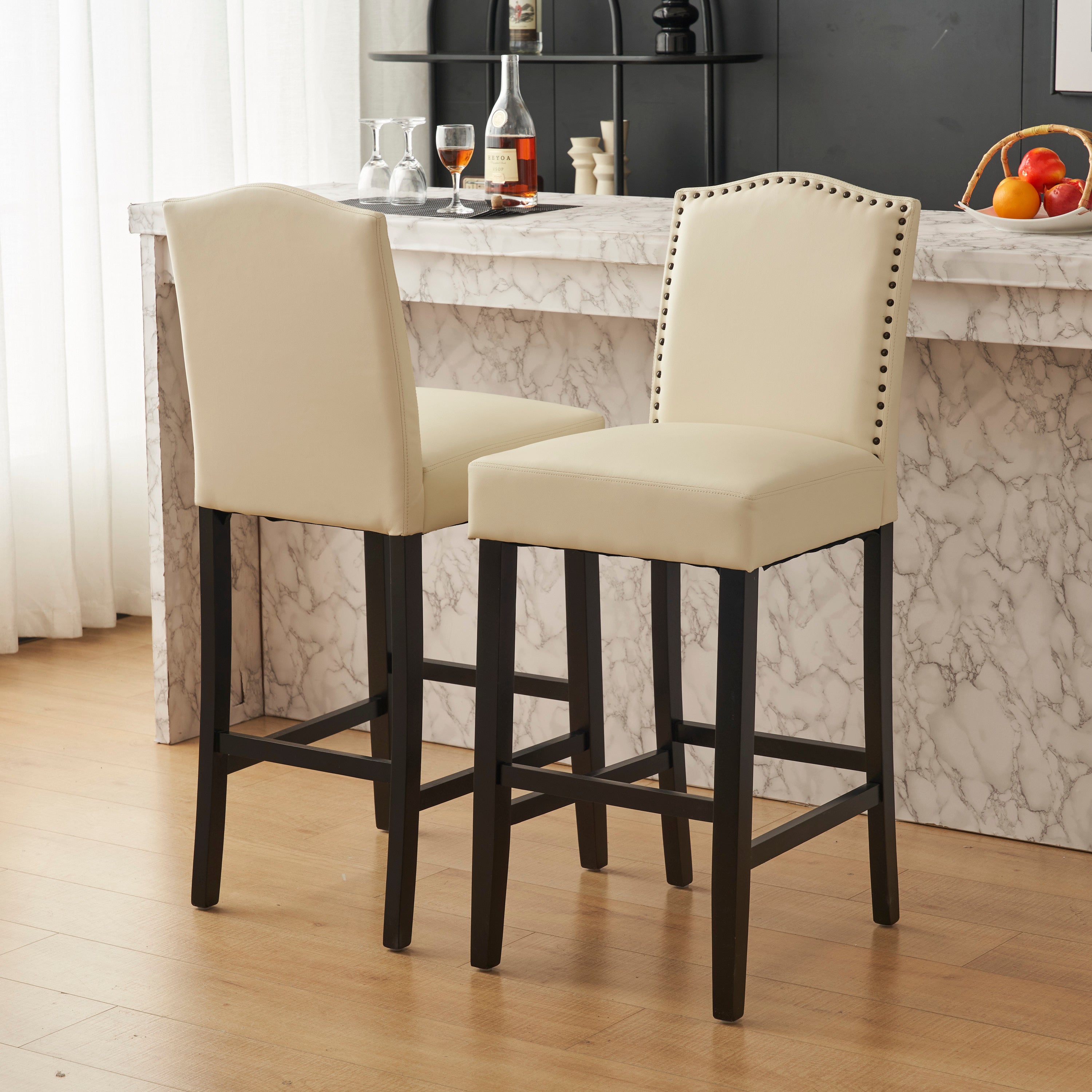 Upholstered Counter Stools with Rubberwood Legs