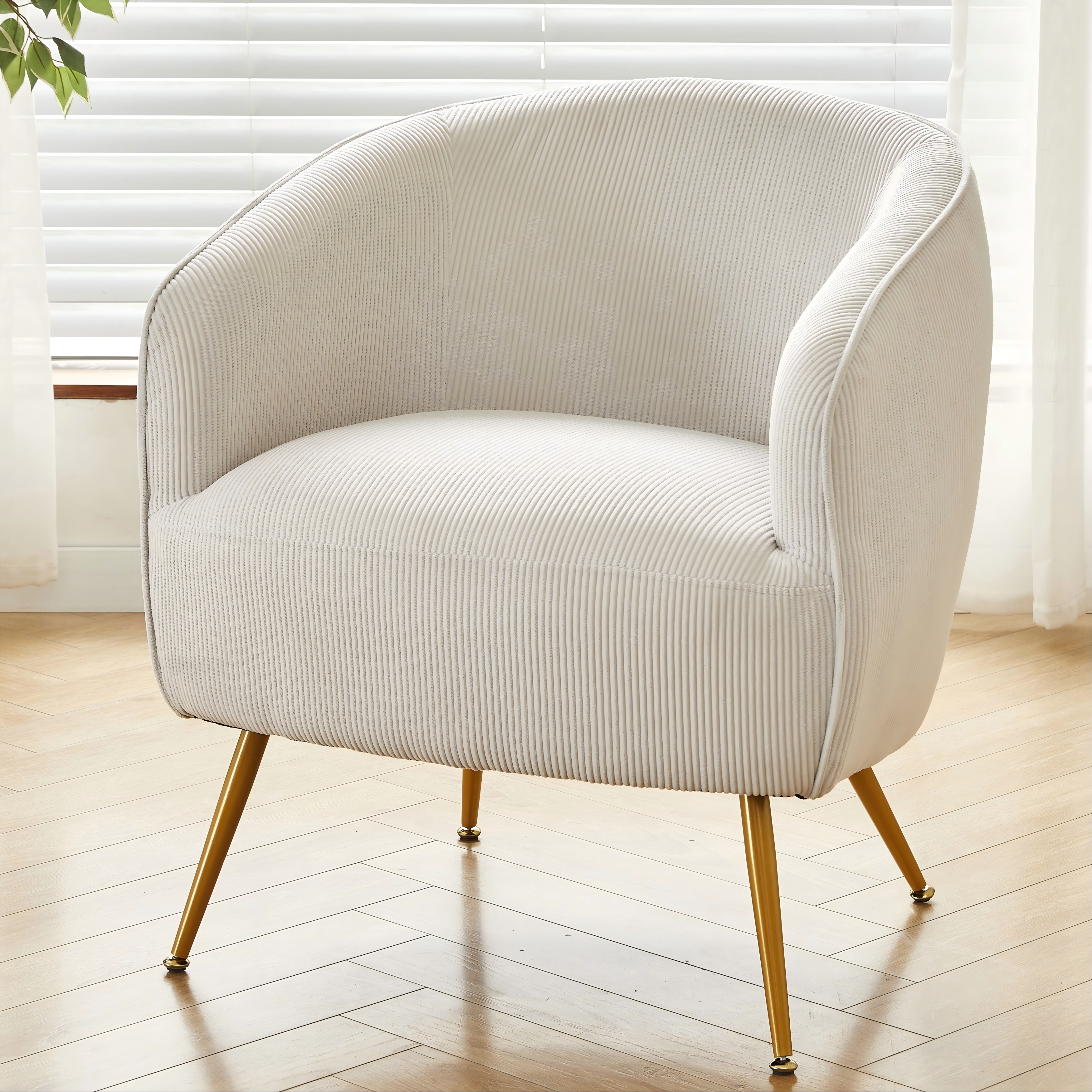 Corduroy Accent Chair with Gold Metal Legs