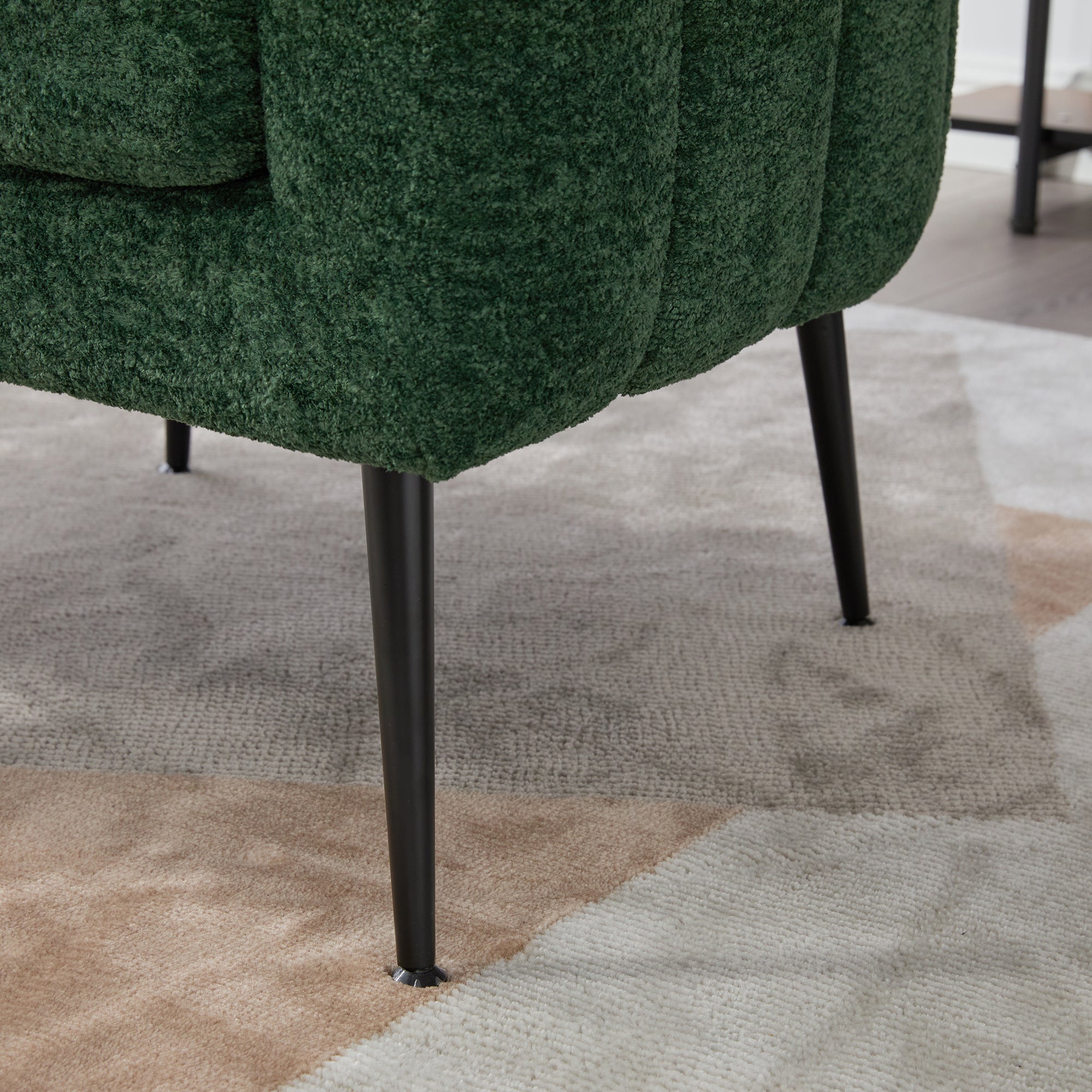 Channel Tufted Chenille Vanity Barrel Accent Chair with Metal Legs