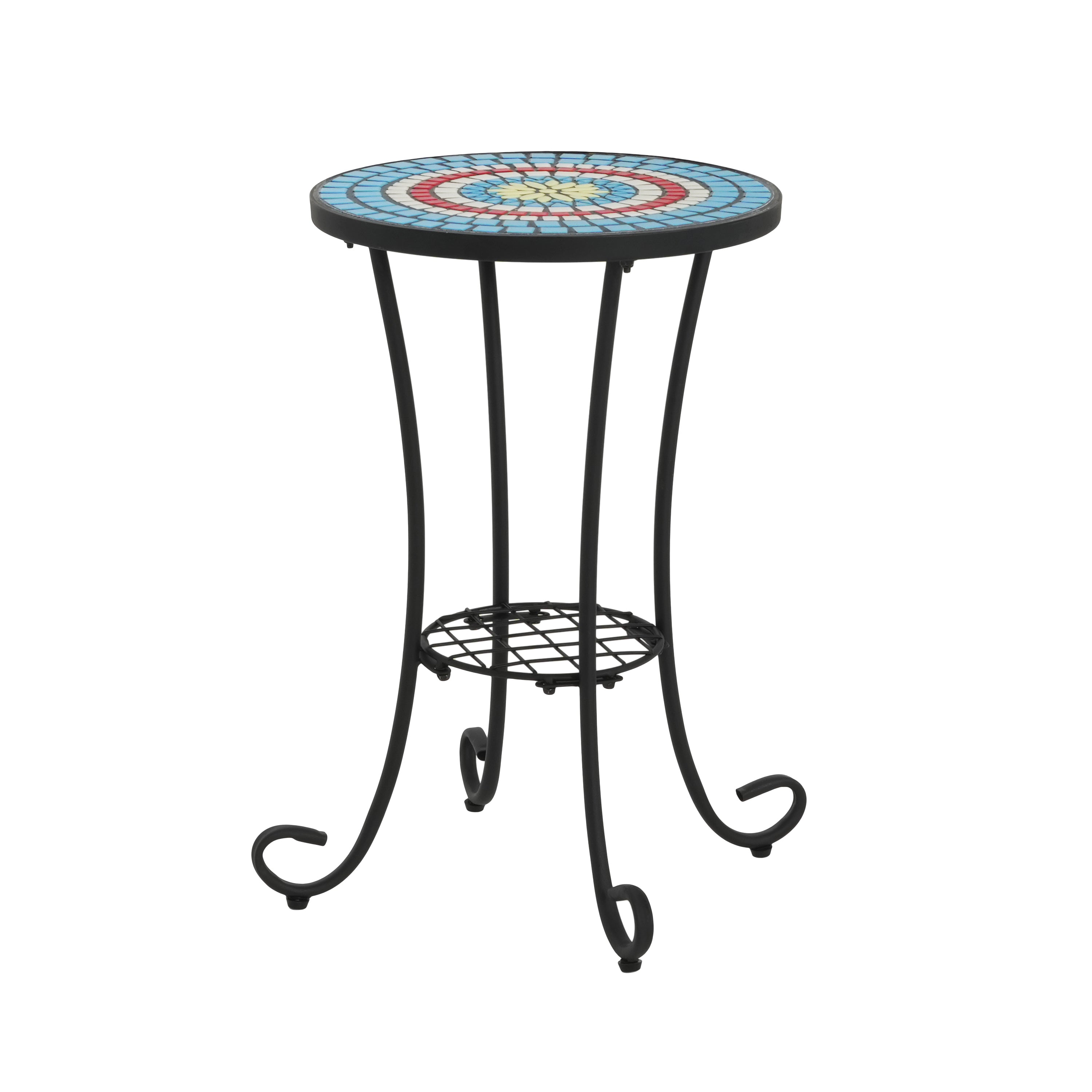 Vortexes Outdoor Side Table with Shelf and Curved Legs
