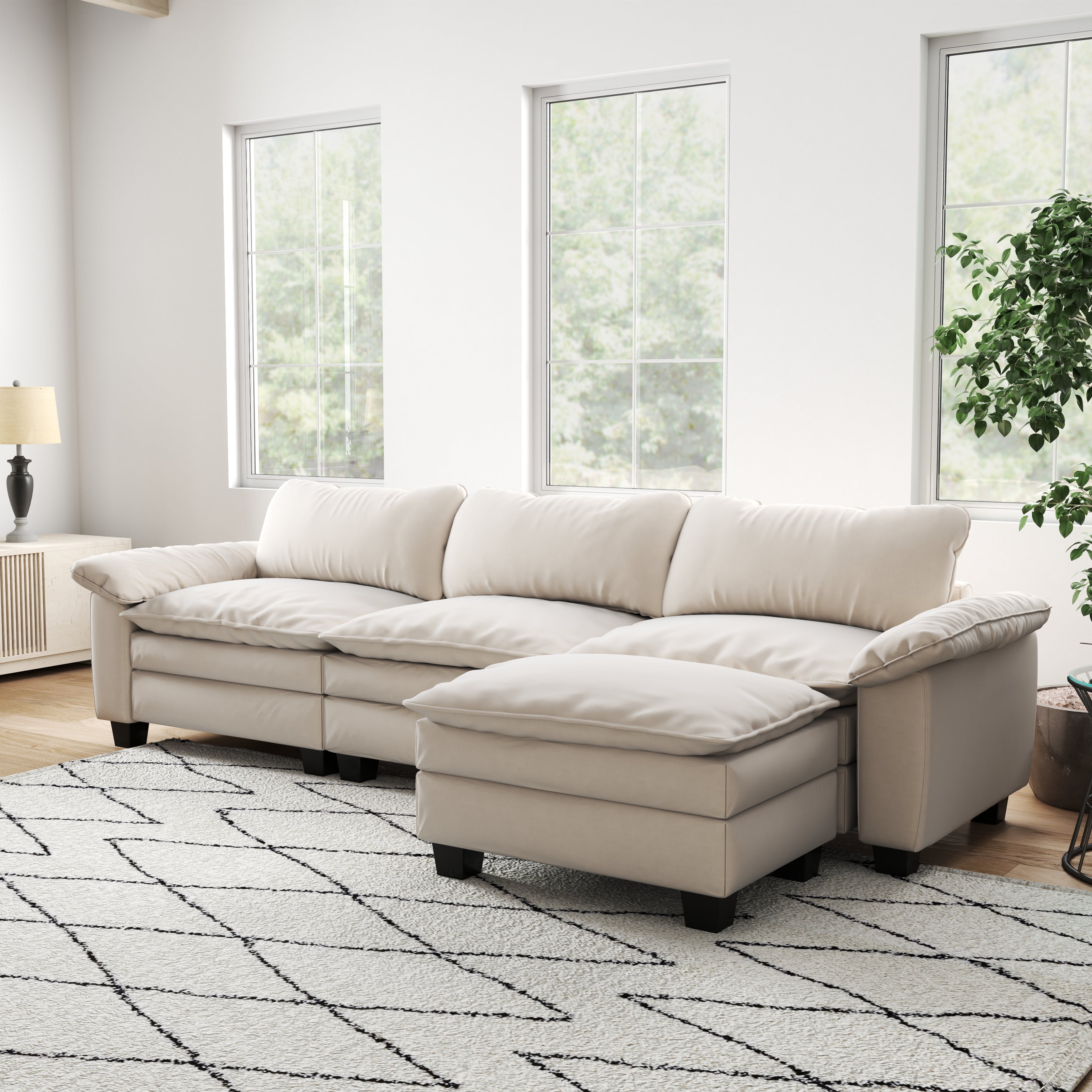 Luxury Soft Velevt Sectional Sofa with Ottoman