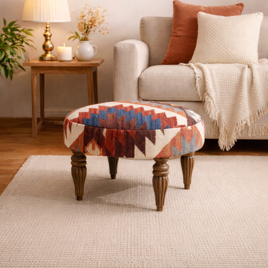 Tribal Kilim Pattern Footstool