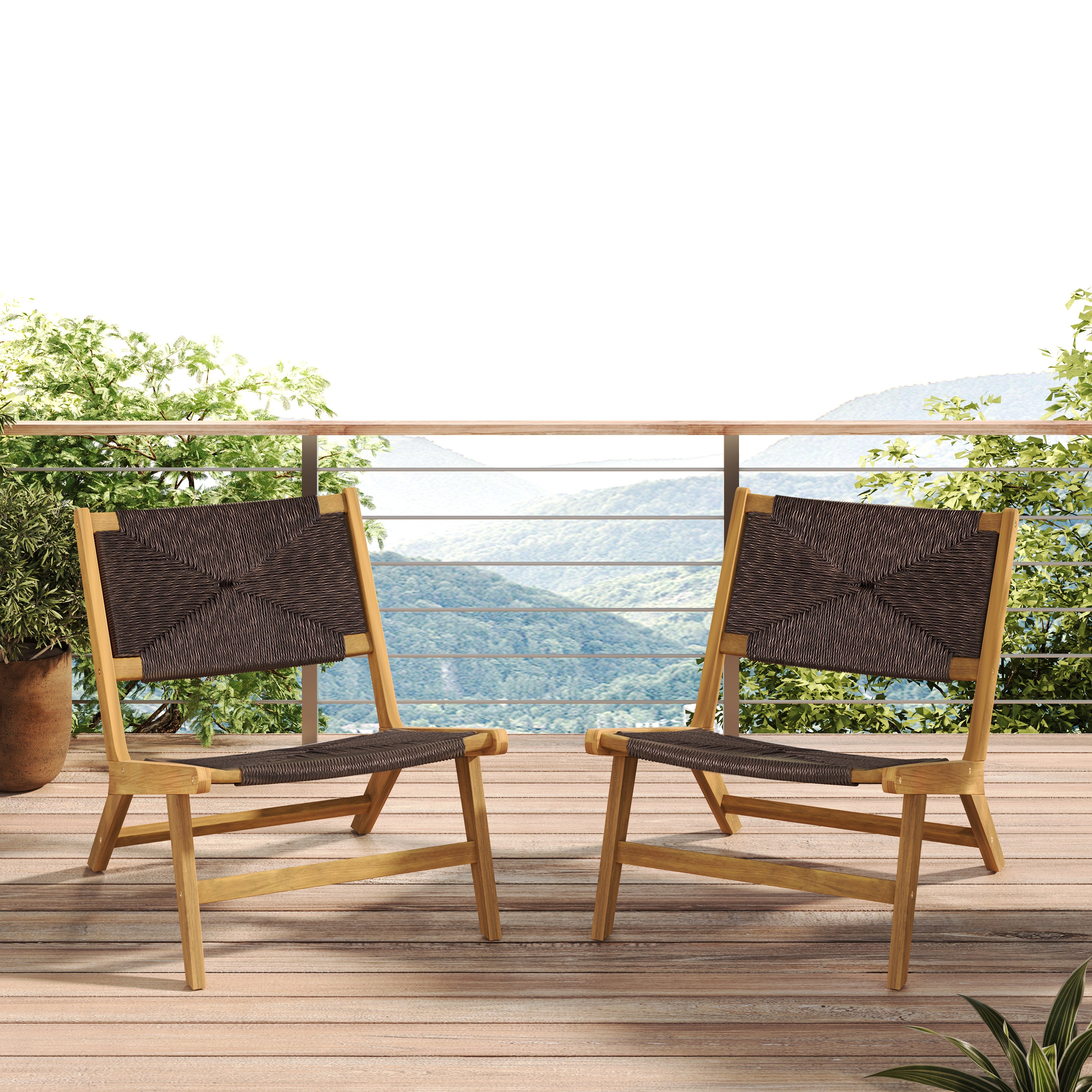 Catalina Acacia Wood Outdoor Armless Lounge Chair