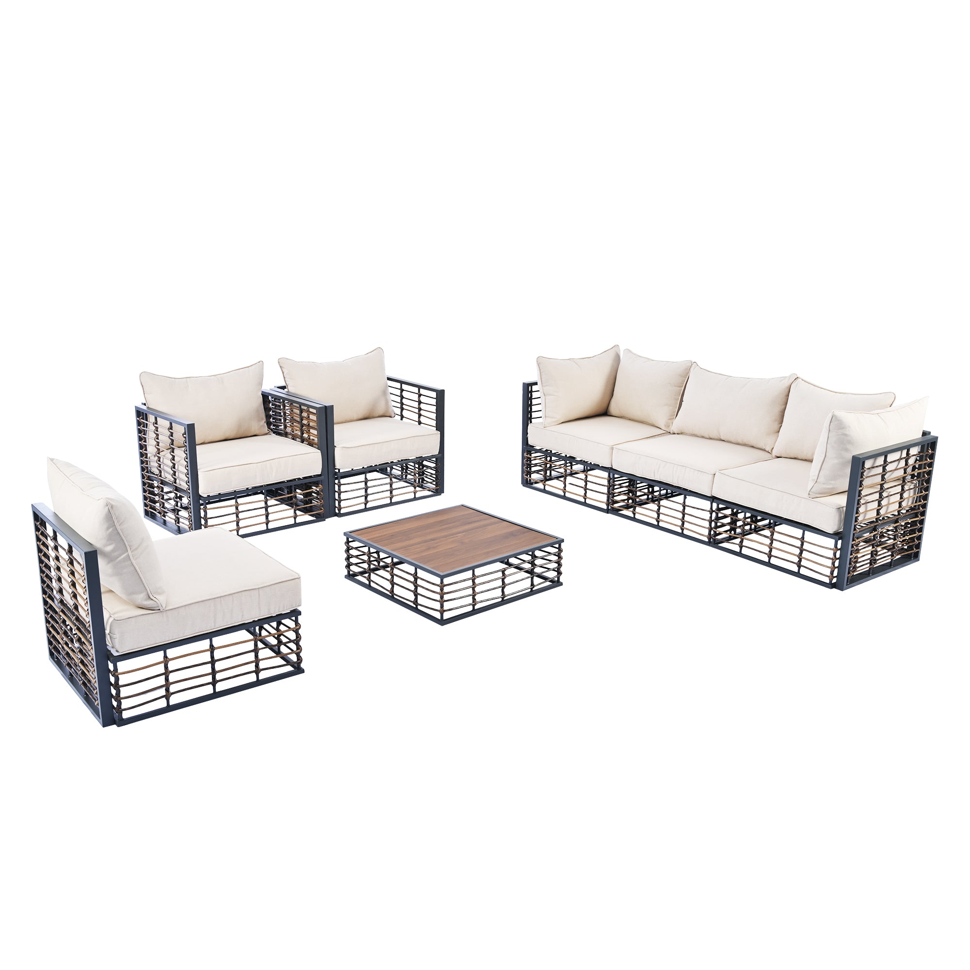 TOPMAX Modern Minimalist 7-Piece Metal Patio Sectional Sofa Set, All-Weather Garden Conversational Furniture Set with Thick Cushions and Coffee Table for Indoor Outdoor, Dark Grey