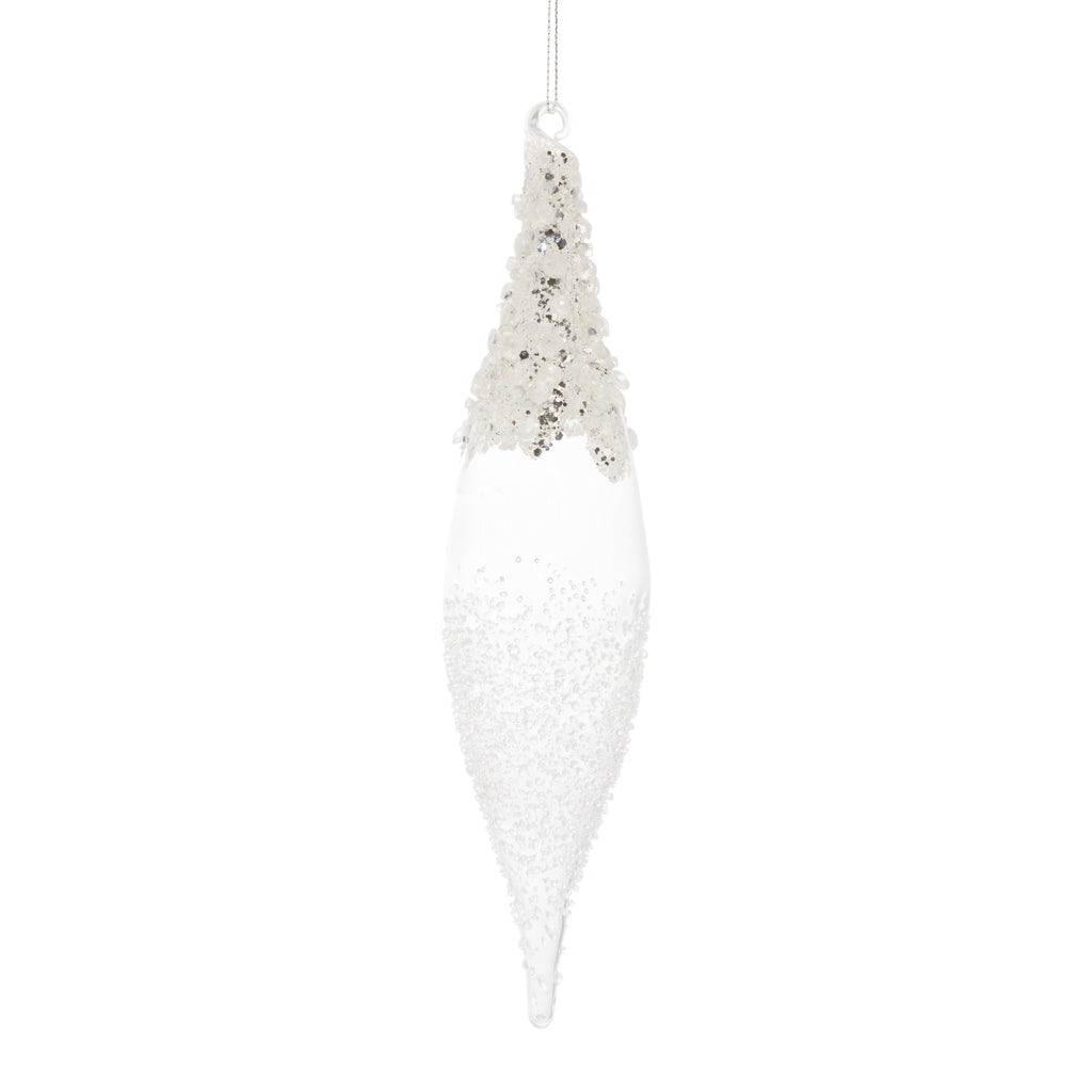White Beaded Tear Drop Icicle Ornament (Set of 12)