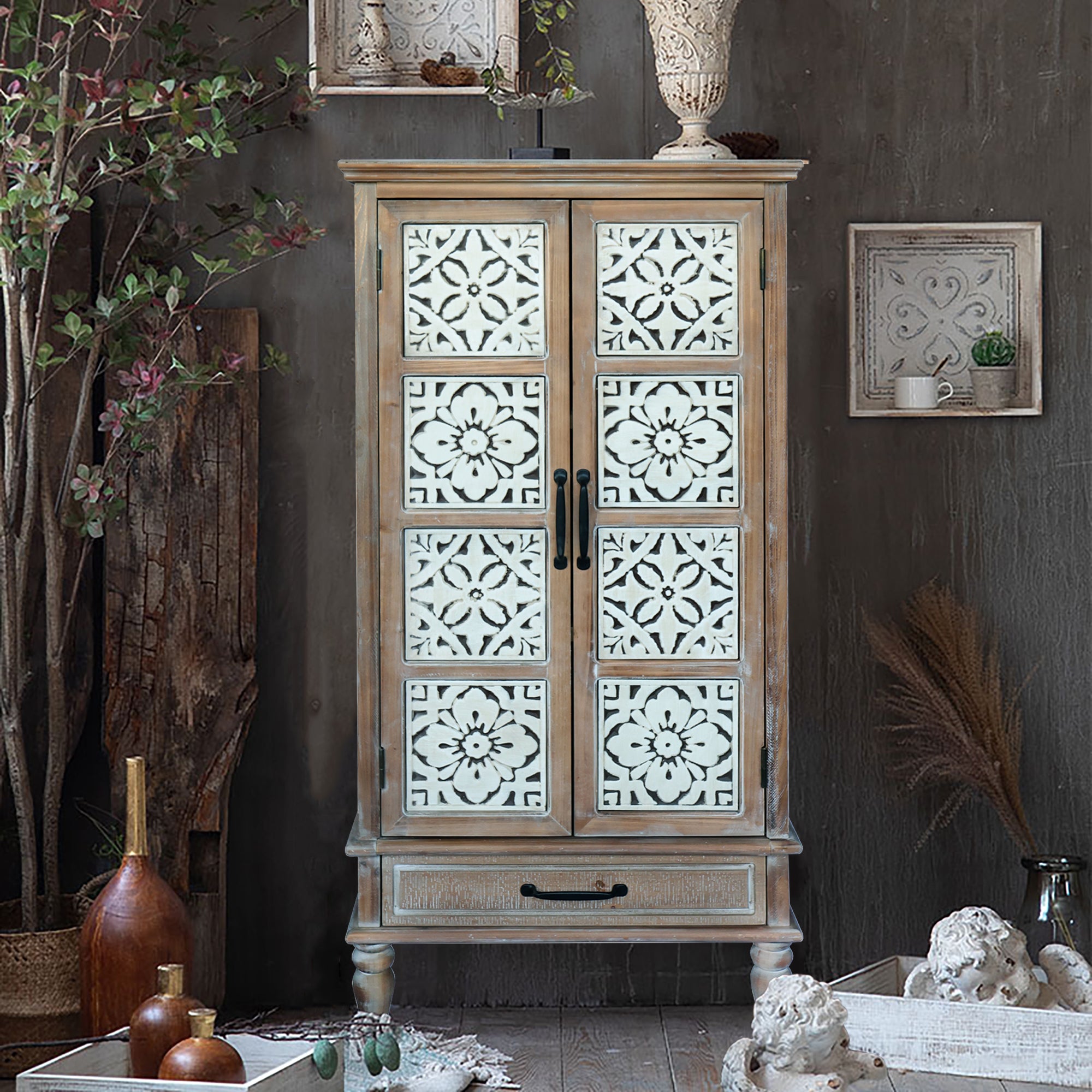 Tall Tower Storage Cabinet with 2 Doors and Drawer