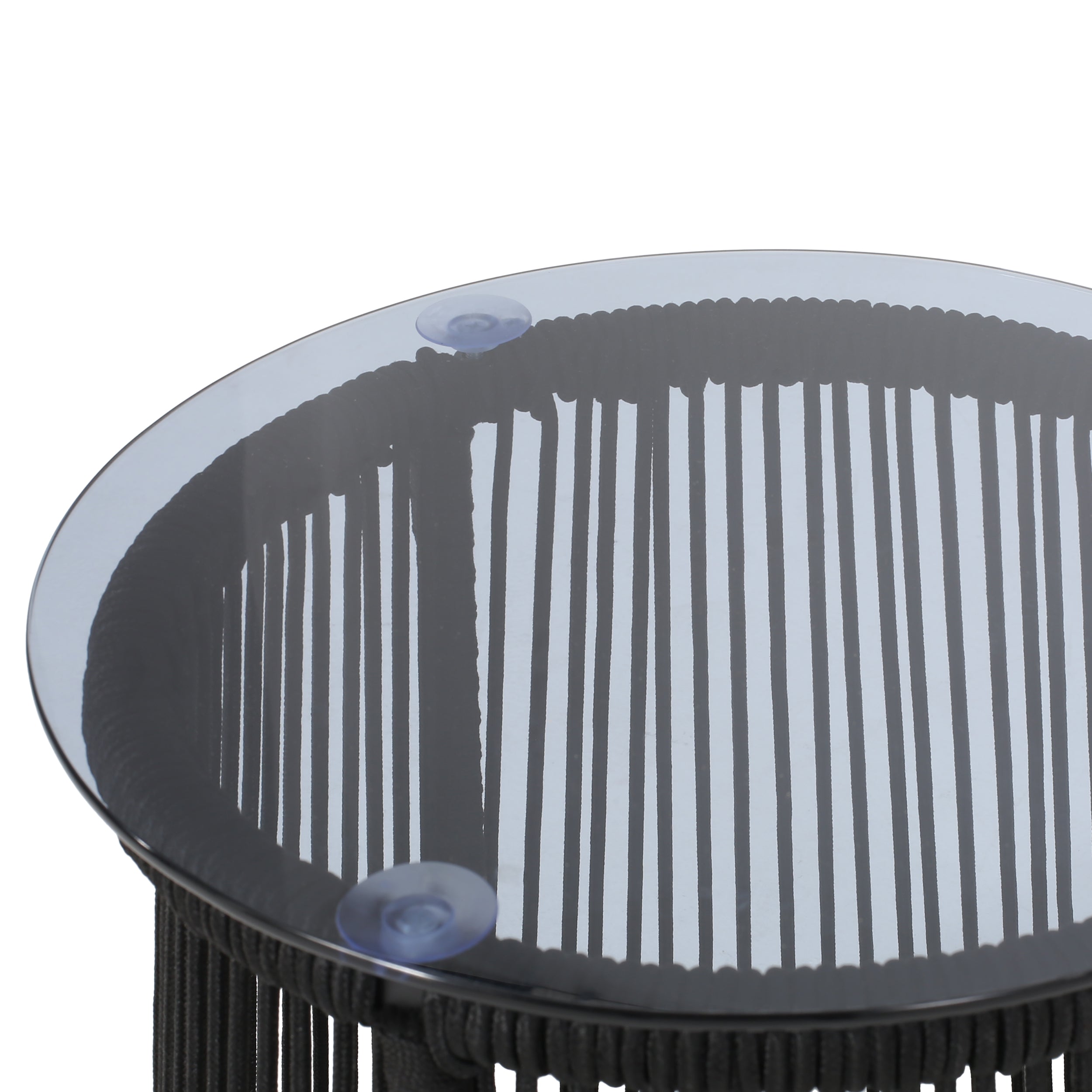 Outdoor End Table with Drum-Shaped Base and Tempered Glass Top