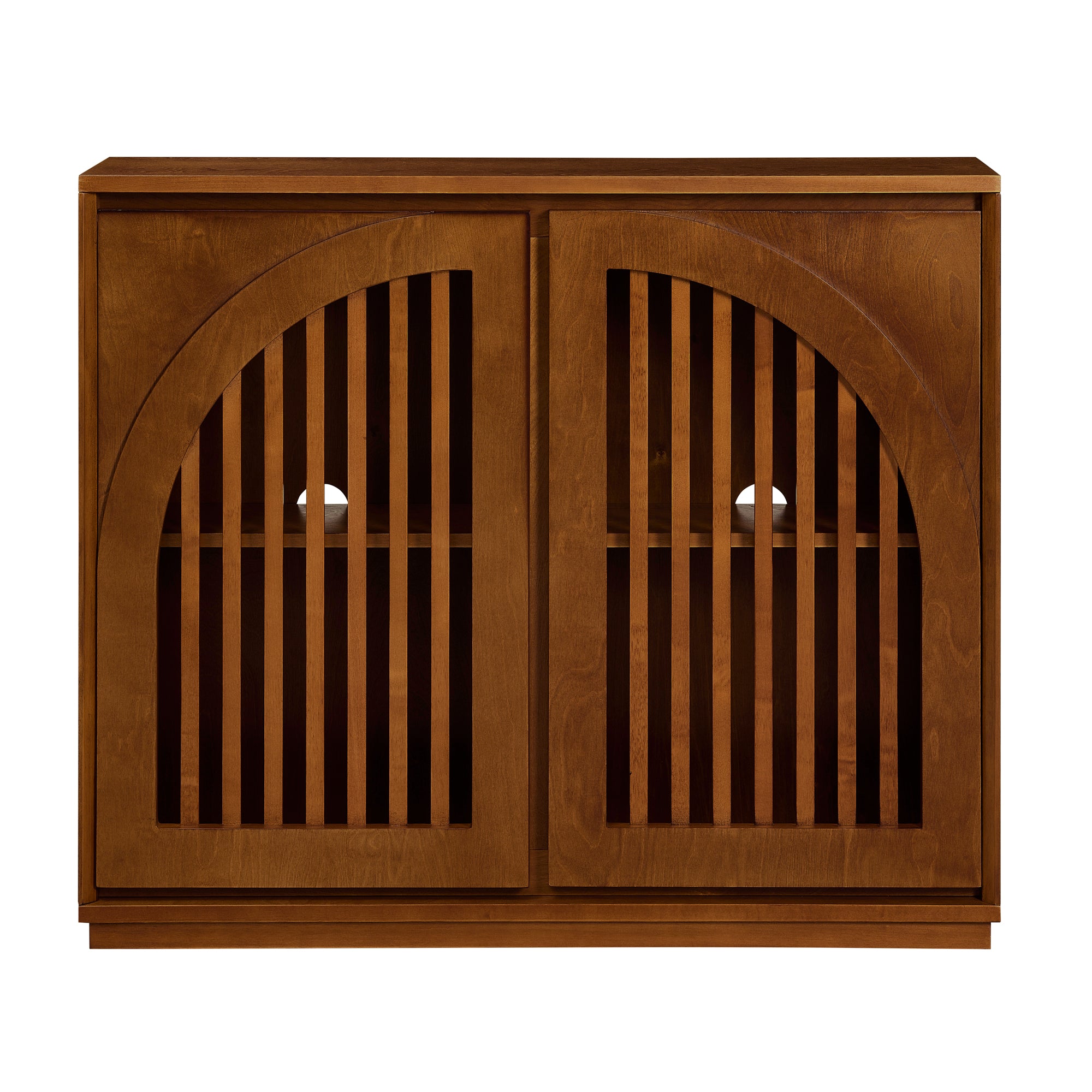 Mid-Century Modern Fluted Narrow Storage Cabinet with 2 Outlet Holes