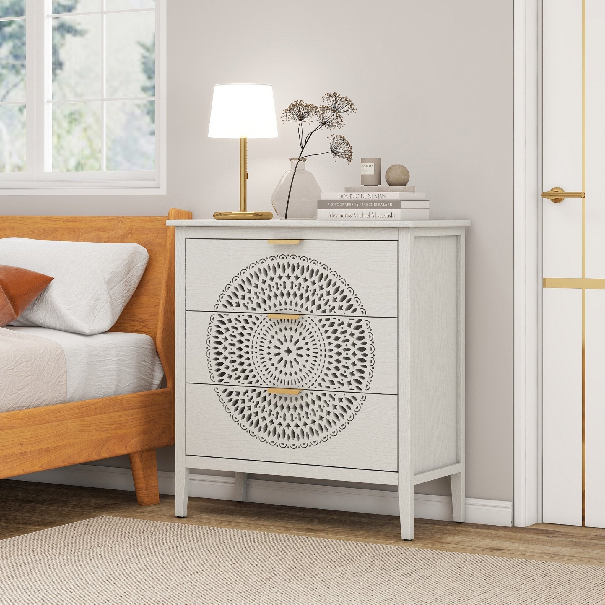 Abundanz 3 - Drawer Dresser with Hollow Pattern and Metal Handle - Dressers