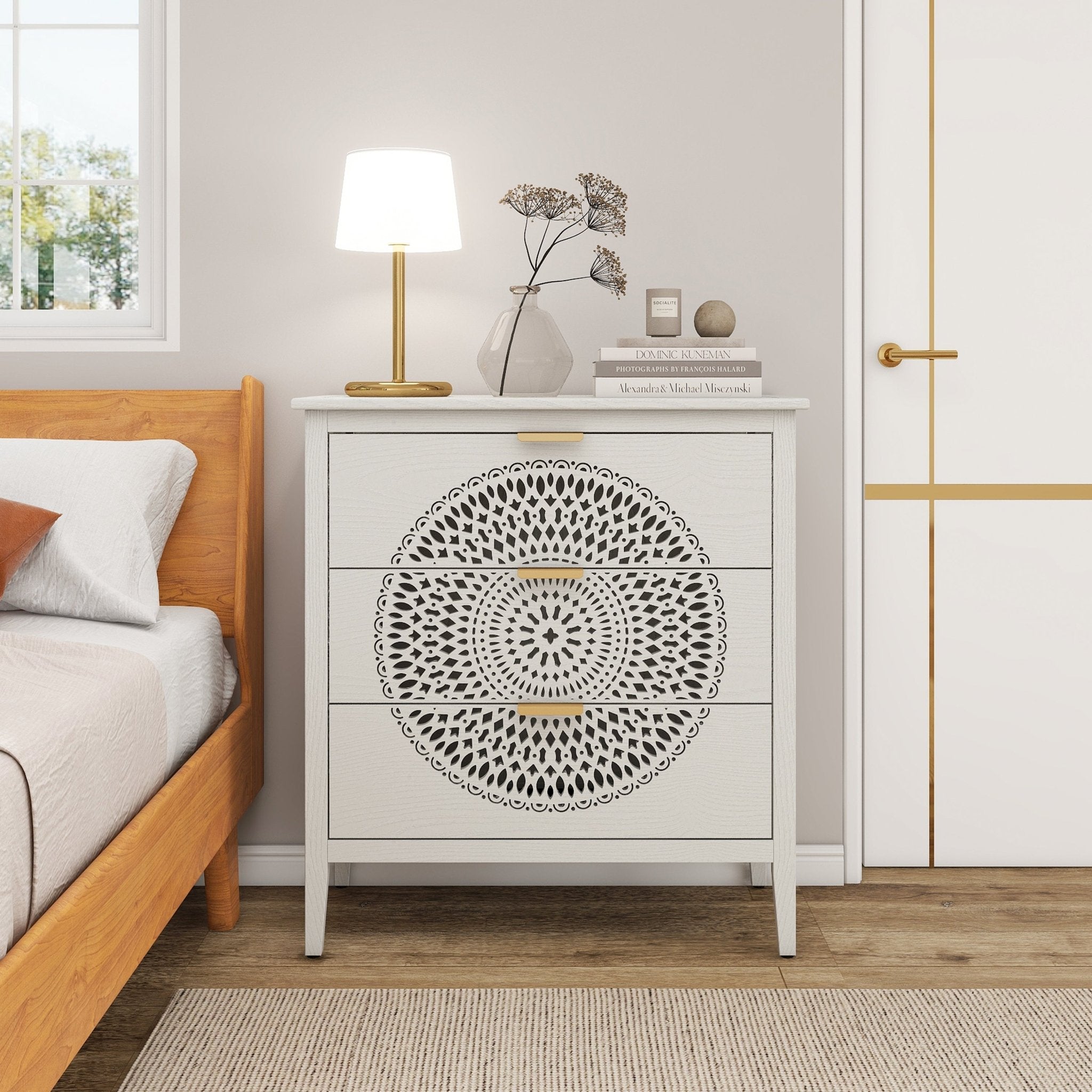 Abundanz 3 - Drawer Dresser with Hollow Pattern and Metal Handle - Dressers