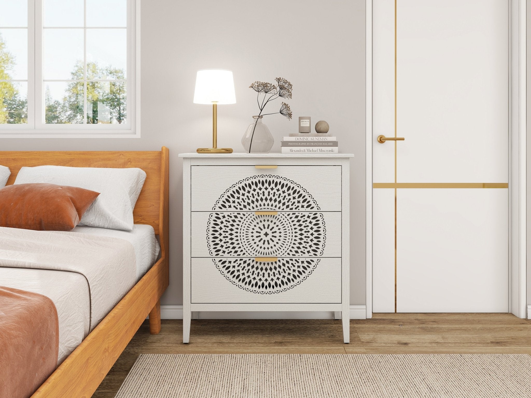 Abundanz 3 - Drawer Dresser with Hollow Pattern and Metal Handle - Dressers