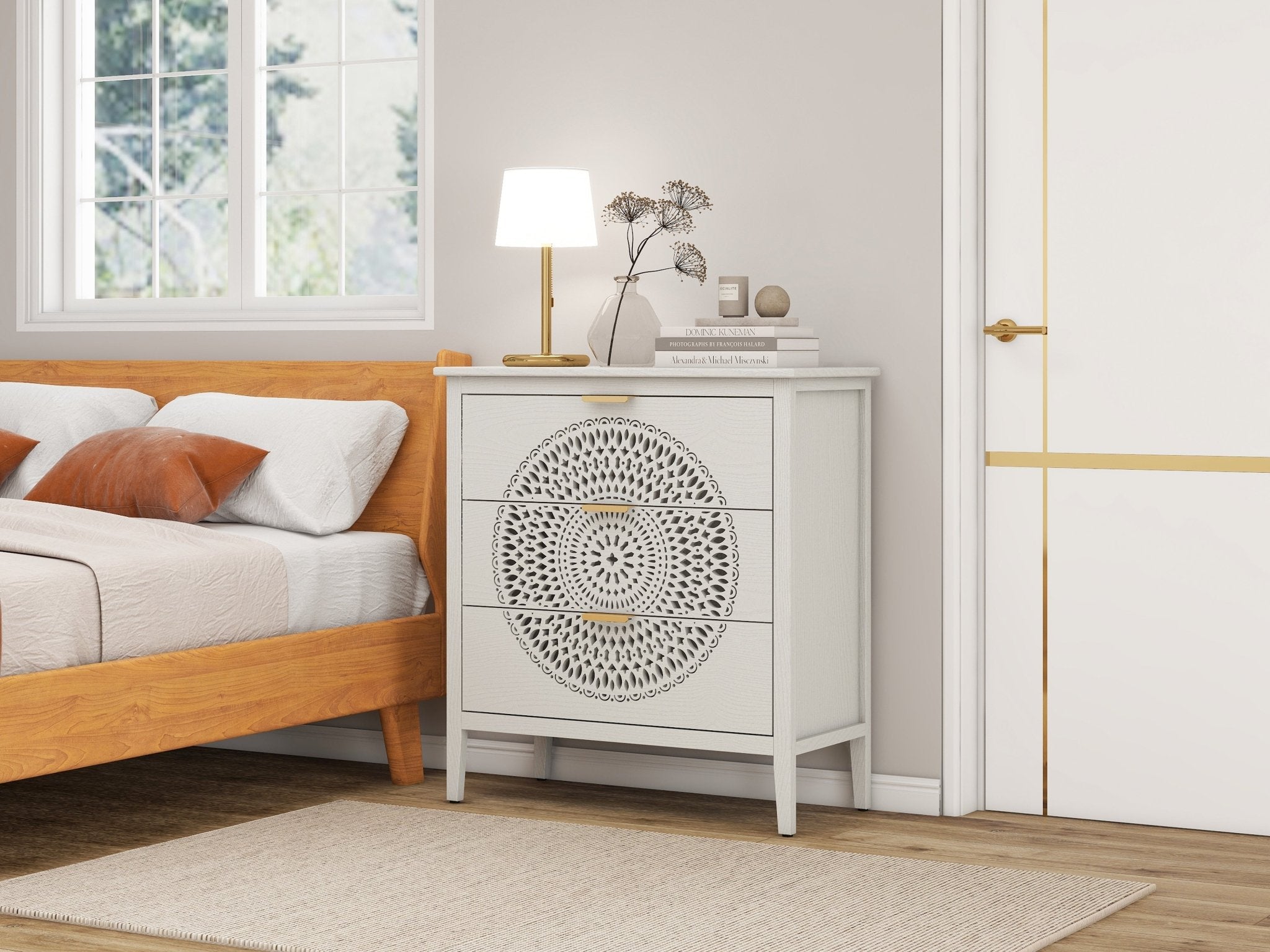 Abundanz 3 - Drawer Dresser with Hollow Pattern and Metal Handle - Dressers