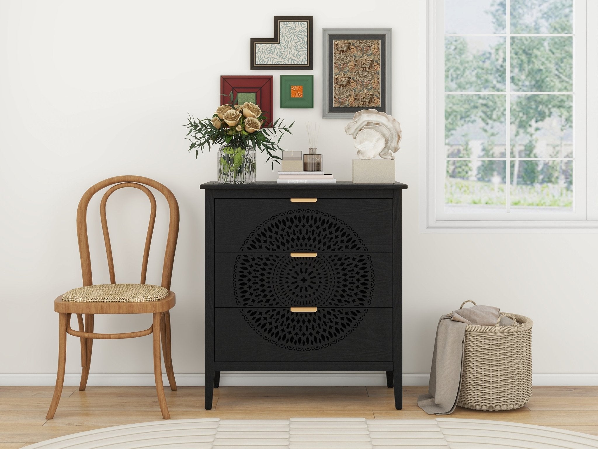 Abundanz 3 - Drawer Dresser with Hollow Pattern and Metal Handle - Dressers