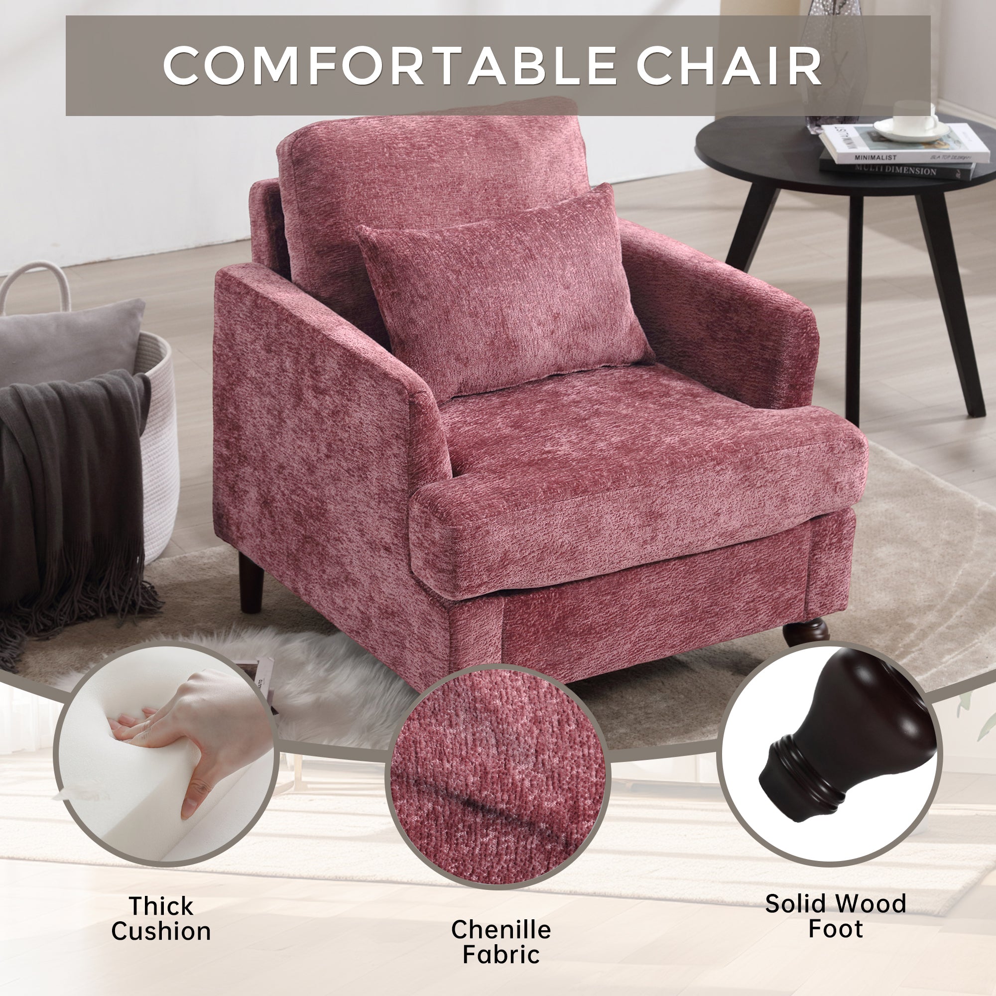 Chenille Tufted Upholstered Club Accent Chair