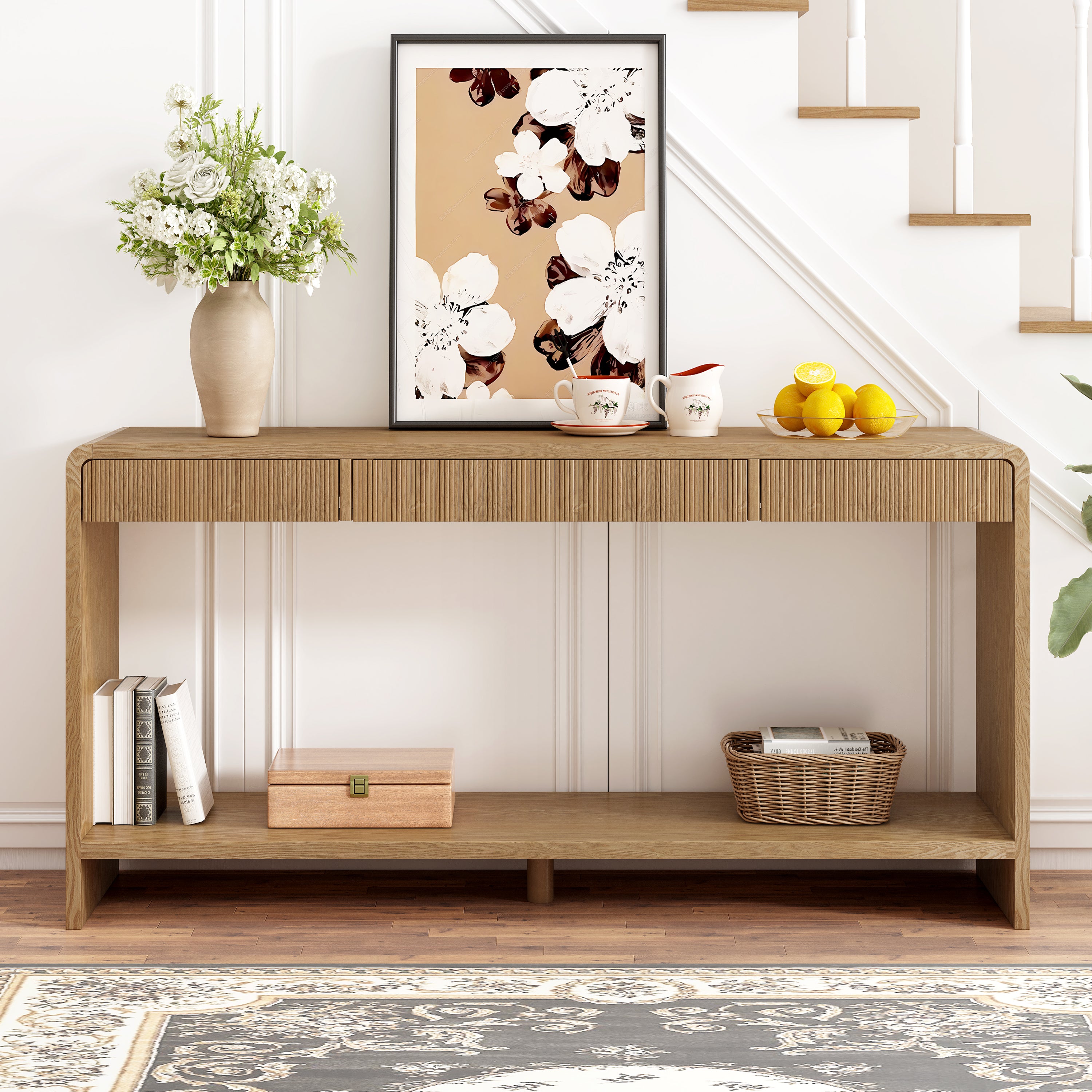 Modern 3-Drawer Console Table with Vertical Slats