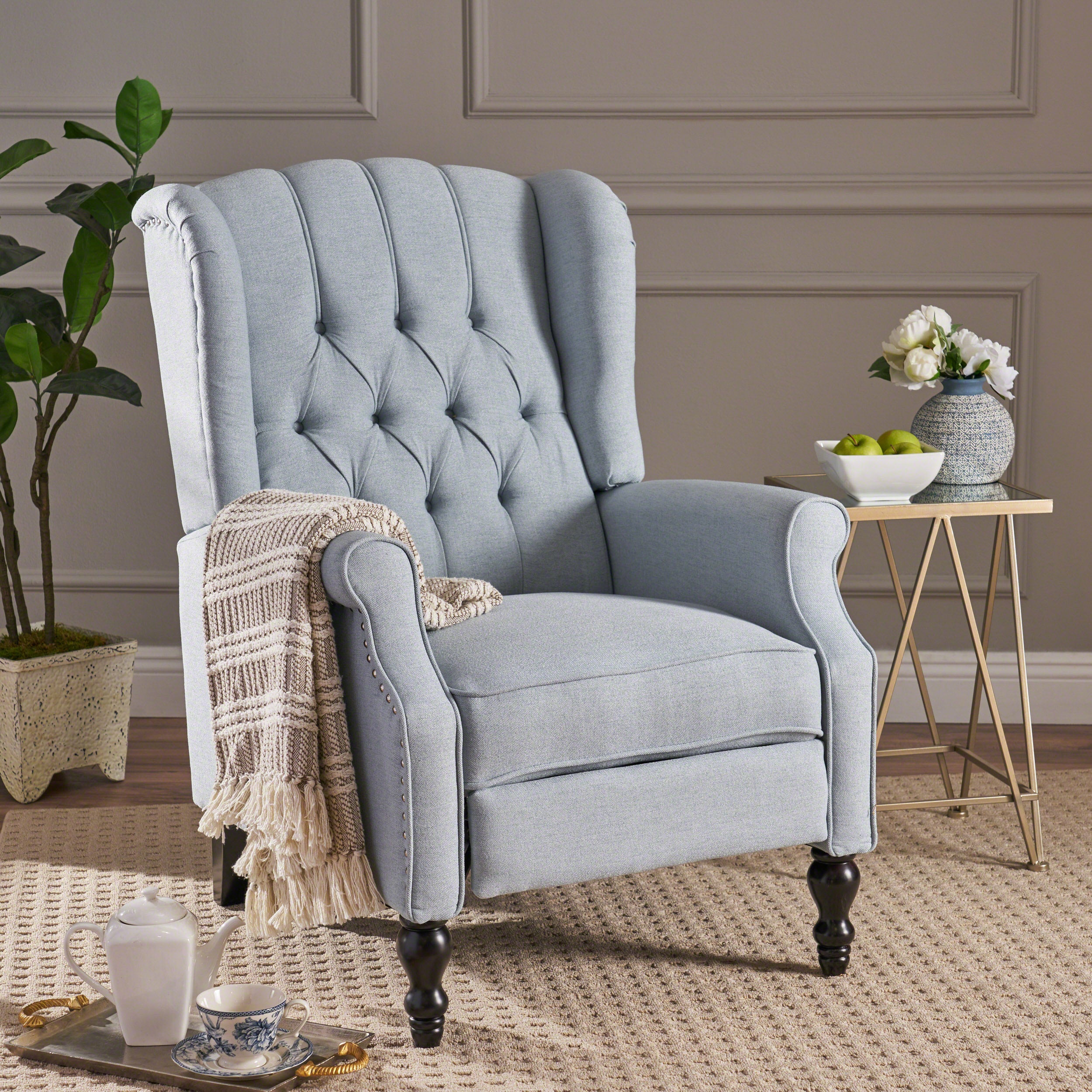 Contemporary Tufted Fabric Arm Chair Recliner with Wingback Design