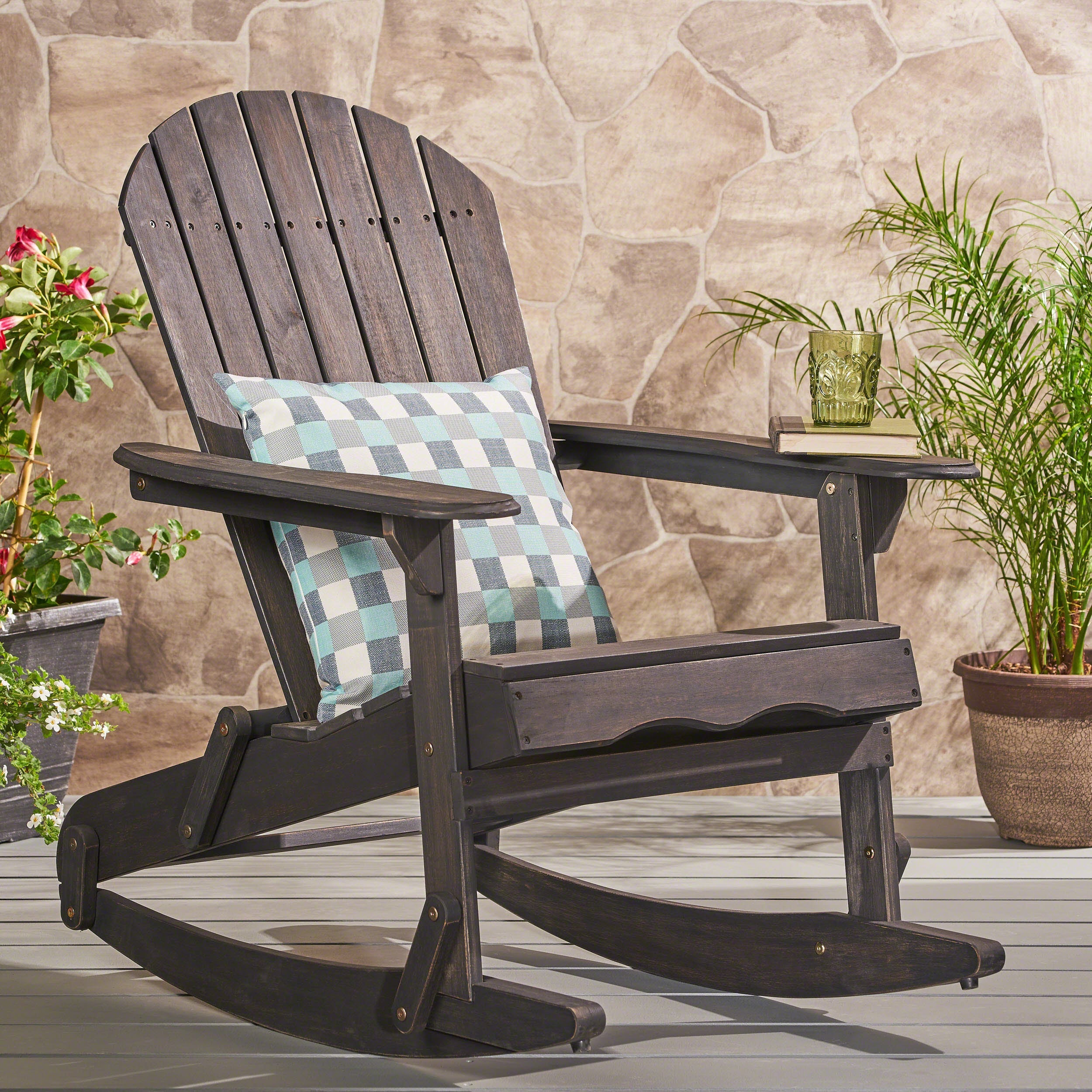 Echoes Outdoor Acacia Wood Adirondack Rocking Chair