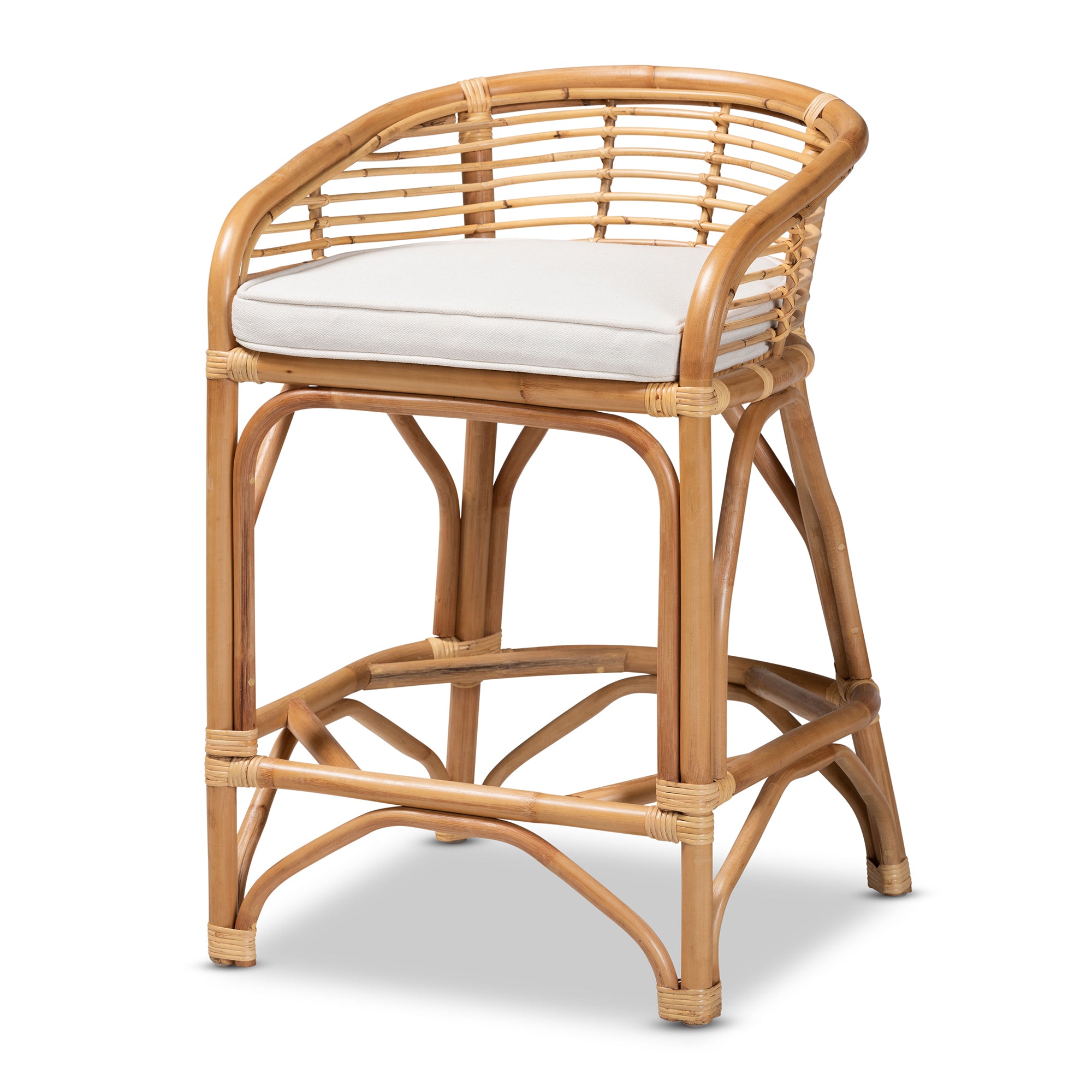 Sanjit Upholstered Rattan Counter Stool