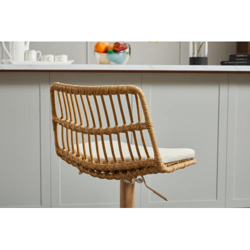 Swivel Bar Stool with Wicker Design and Footrest, Set of 2