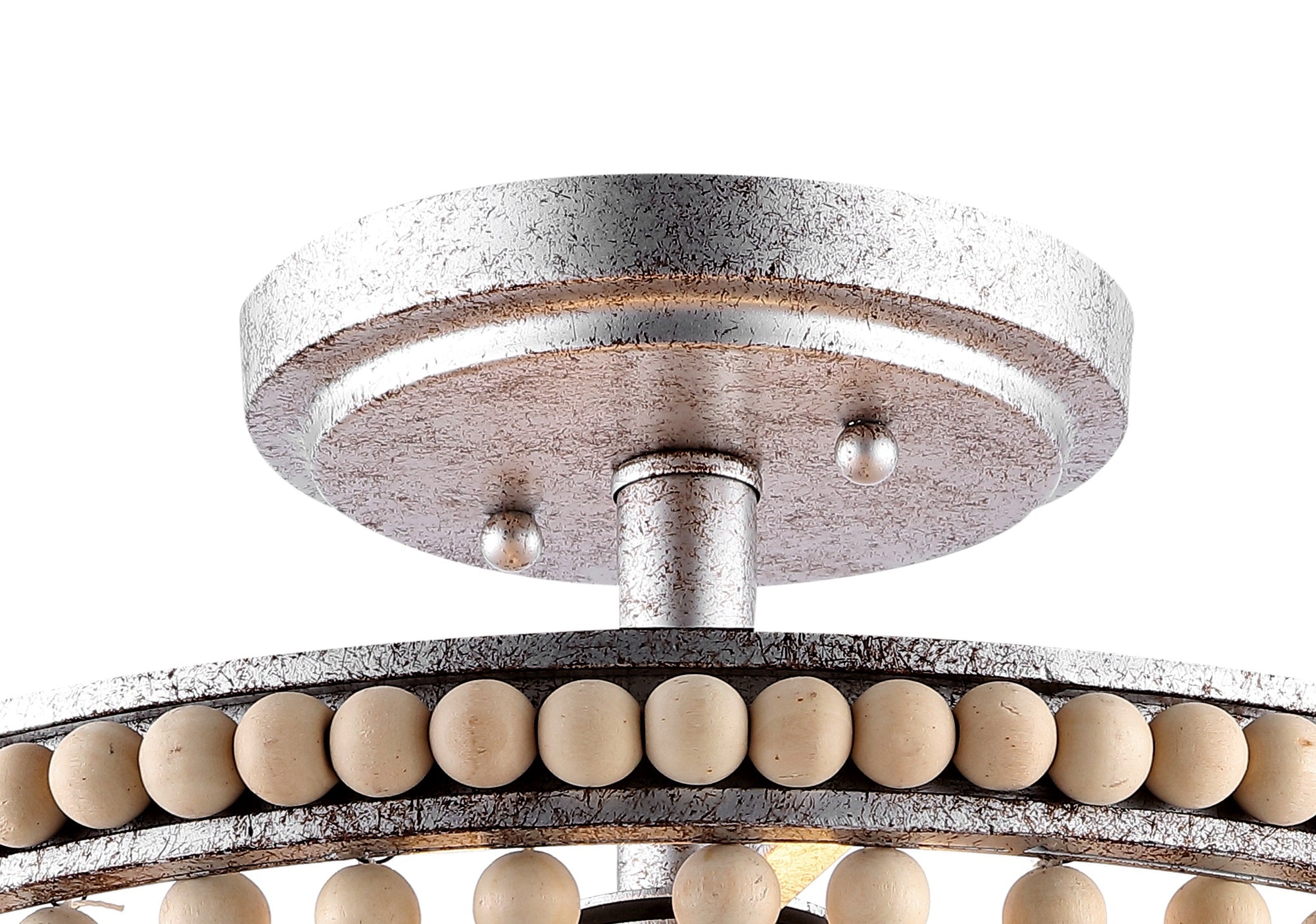 Allie 3-Light Bohemian Farmhouse Wood Bead/Iron LED Semi Flush Mount