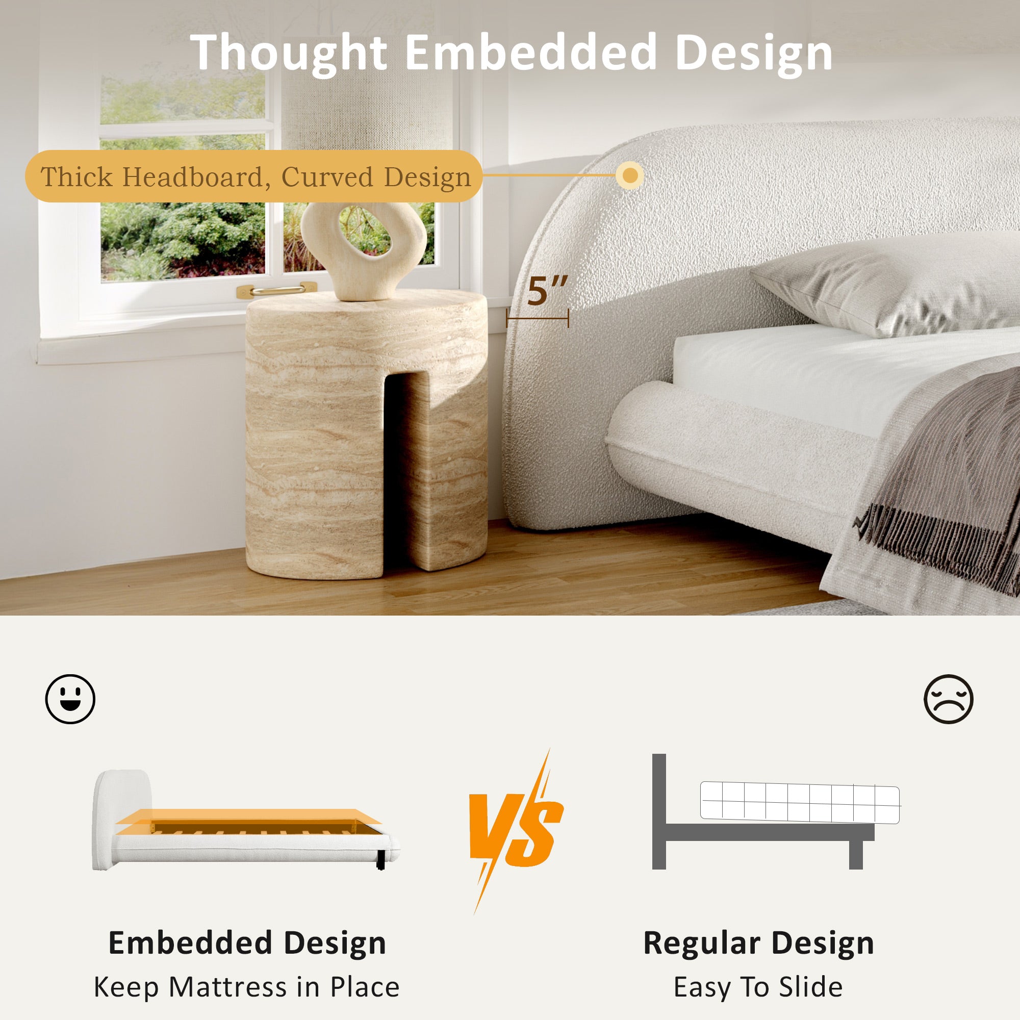 Boucle Upholstered Bed
