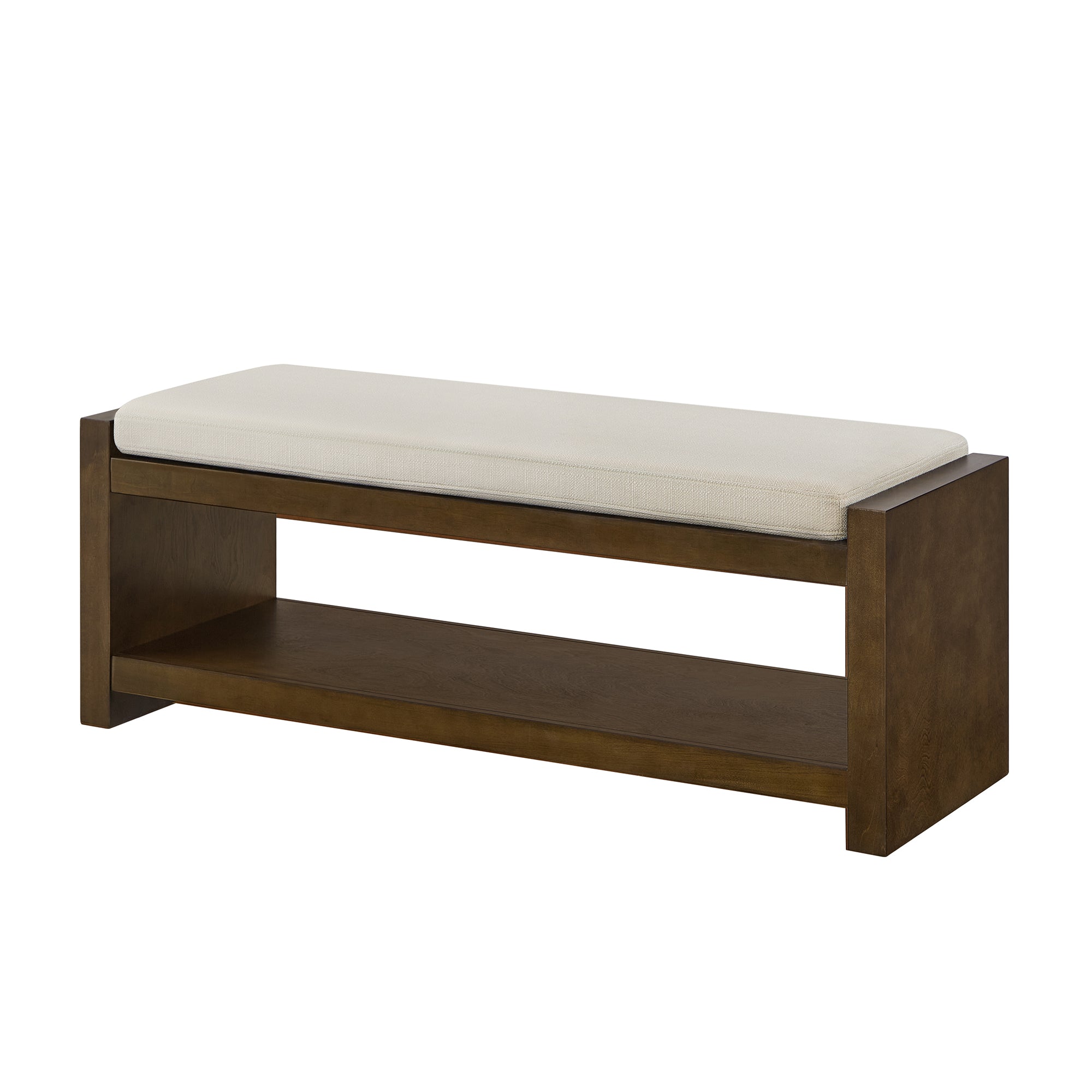 Accent Bench with Lower Shelf Shoe Rack and Padded Seating