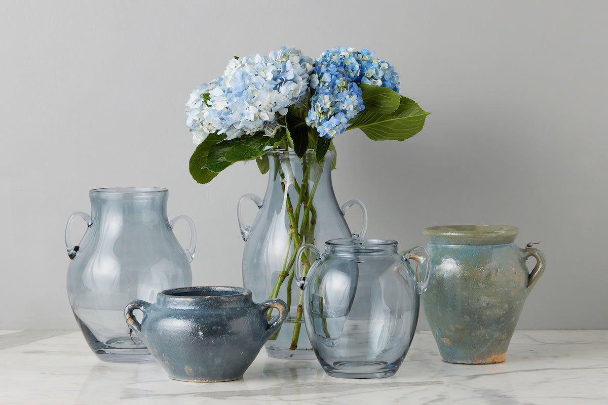 Glass Amphora Flower Vase, Denim Blue