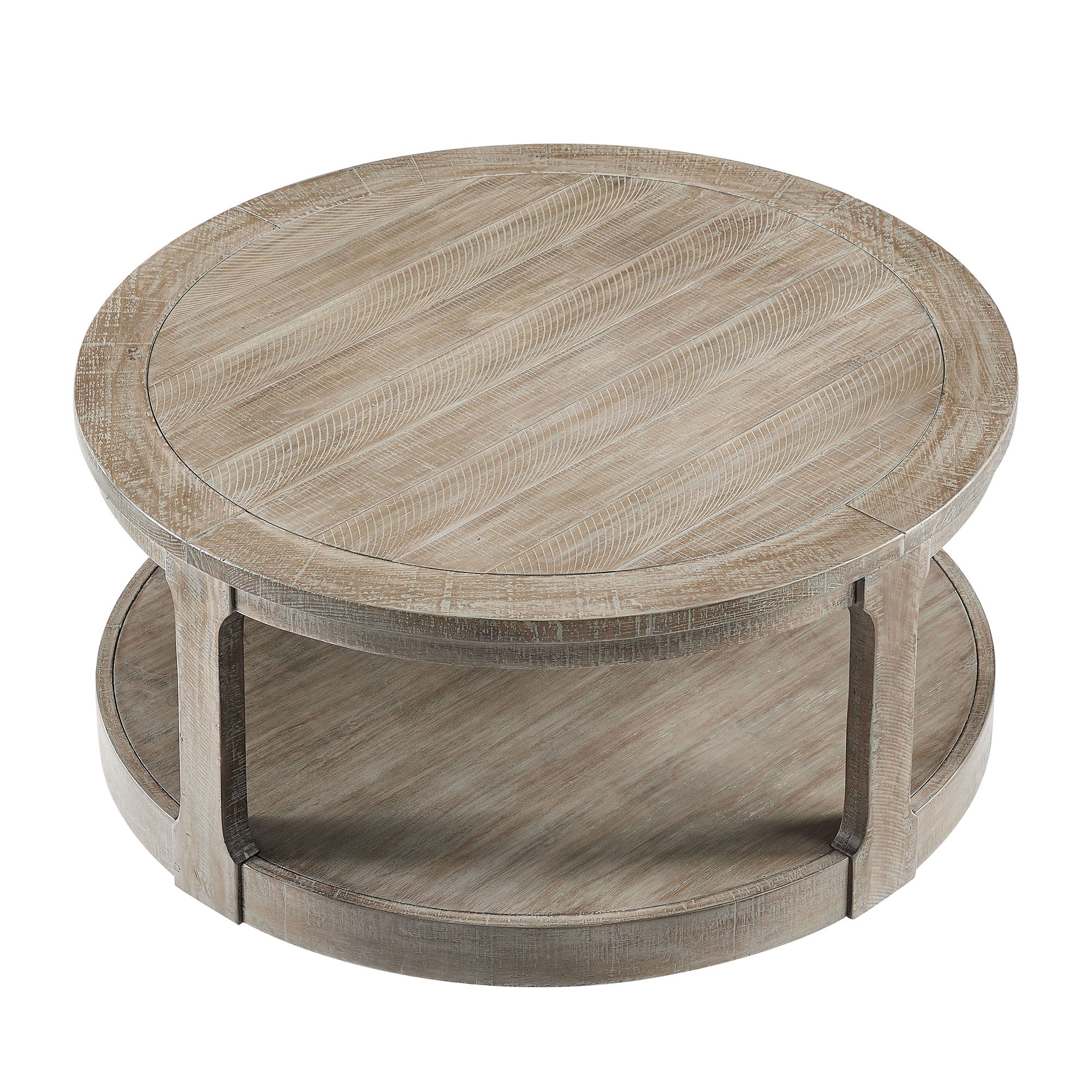 40inch Large Curved 2 Tier Traditional Round Circle Wooden Center Coffee Table,Rounded Table with Wheels,Mid Century Rustic Style Table for living Room,Office,Apartment,Light Brown