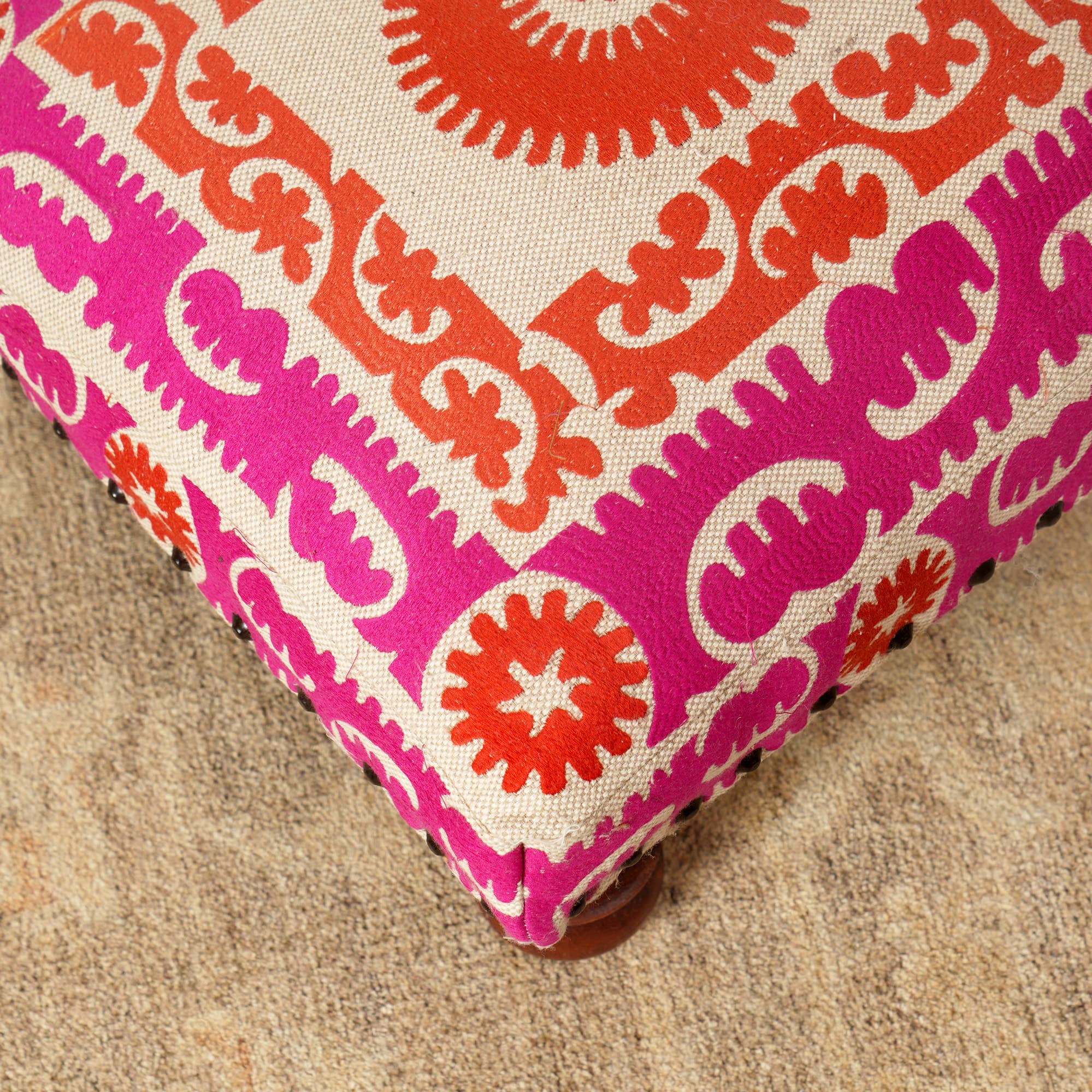 Embroidered Multicolor Foot Stool Ottoman