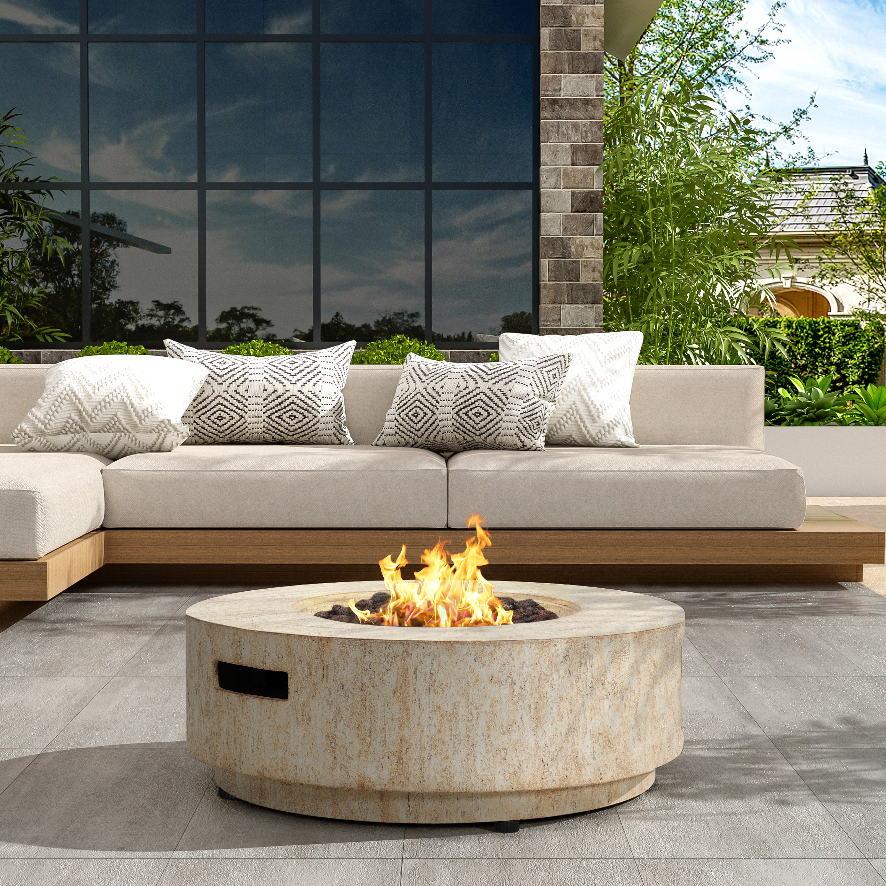Patio MGO Propane Fire Pit Table with Lid, Tank Cover Not Included