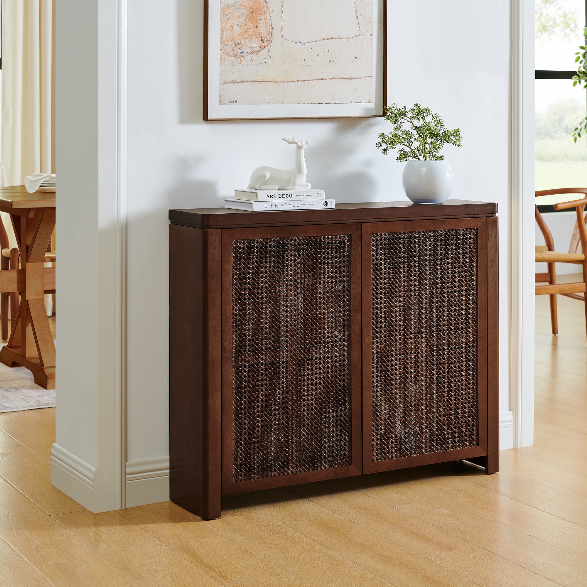 Mid-Century Modern Rattan Accent Storage Cabinet