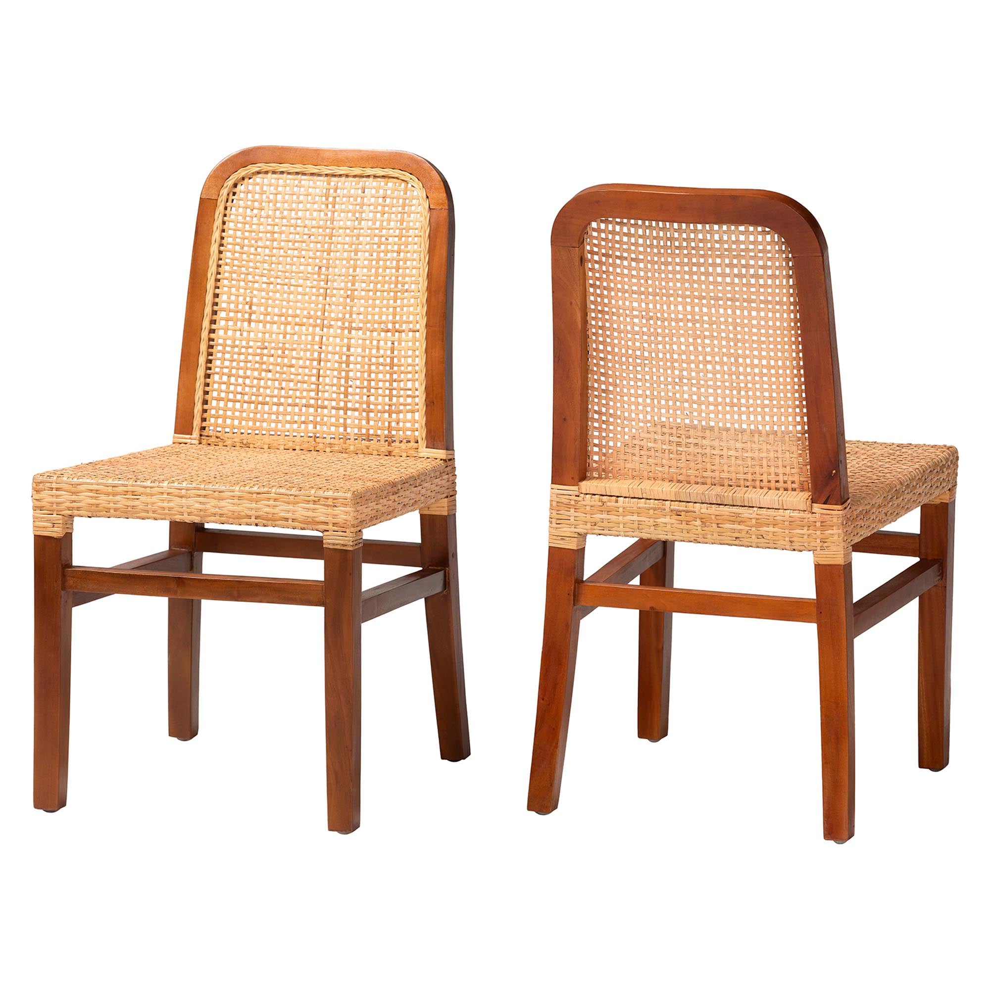 Kerri Mahogany Wood and Rattan 2-Piece Dining Chair Set
