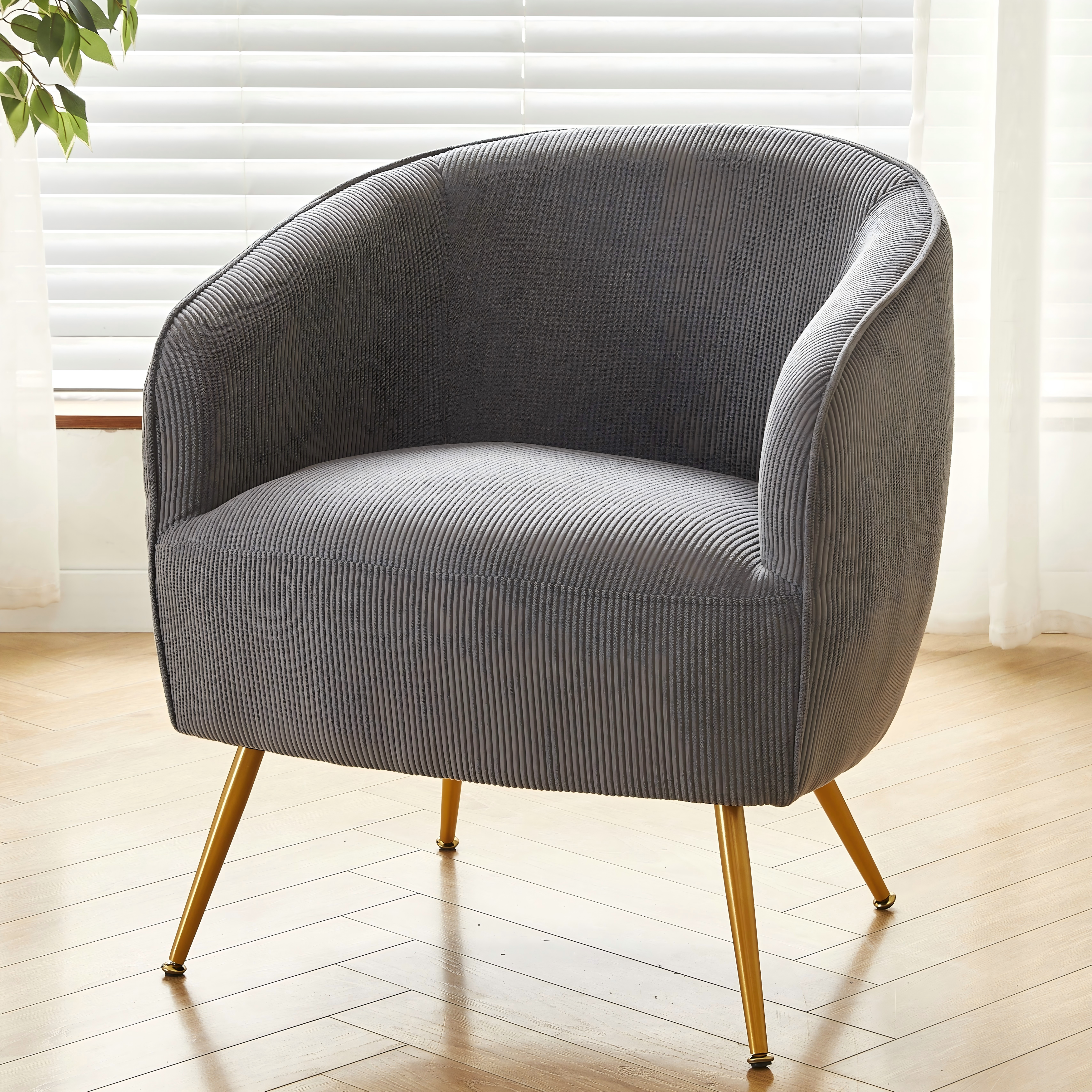 Corduroy Accent Chair with Gold Metal Legs
