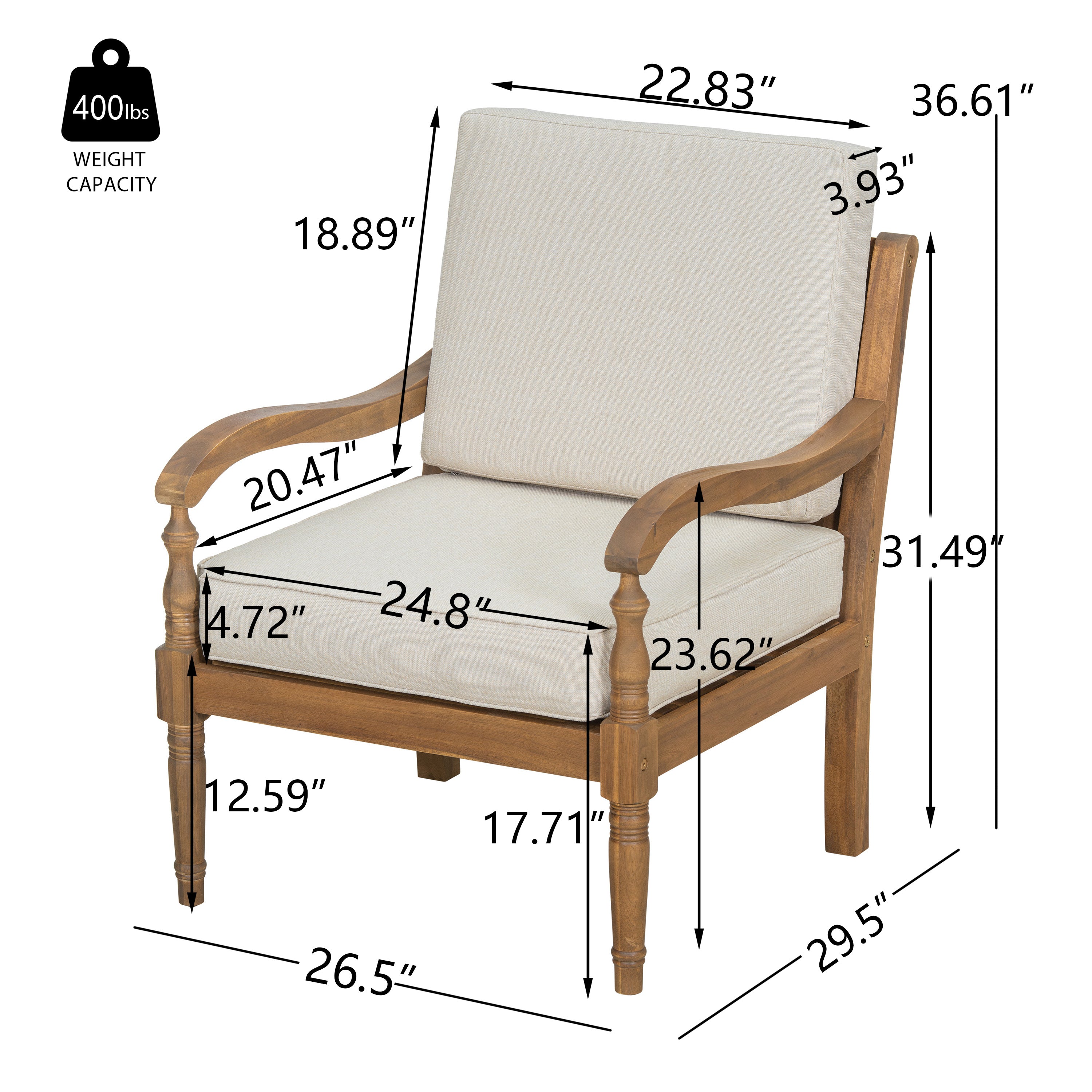 Islewood Acacia Wood Outdoor Patio Club Chair with Cushions