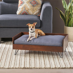 Acacia Wood Dog Bed with Sleek Hairpin Legs - Pet Supplies