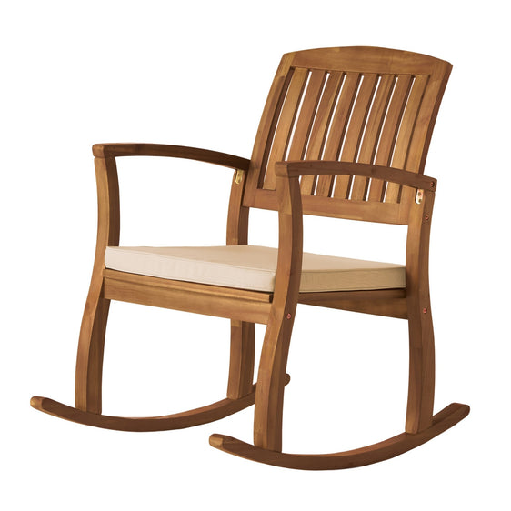 Acacia Wood Outdoor Rocking Chair with Slat Panel Design - Rocker
