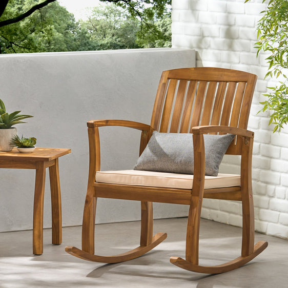Acacia Wood Outdoor Rocking Chair with Slat Panel Design - Rocker