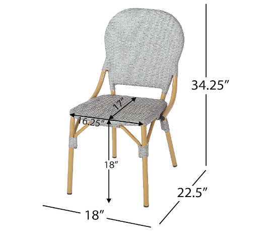 Eternity Bistro Chair with Rattan Back and Aluminum Frame, Set of 2