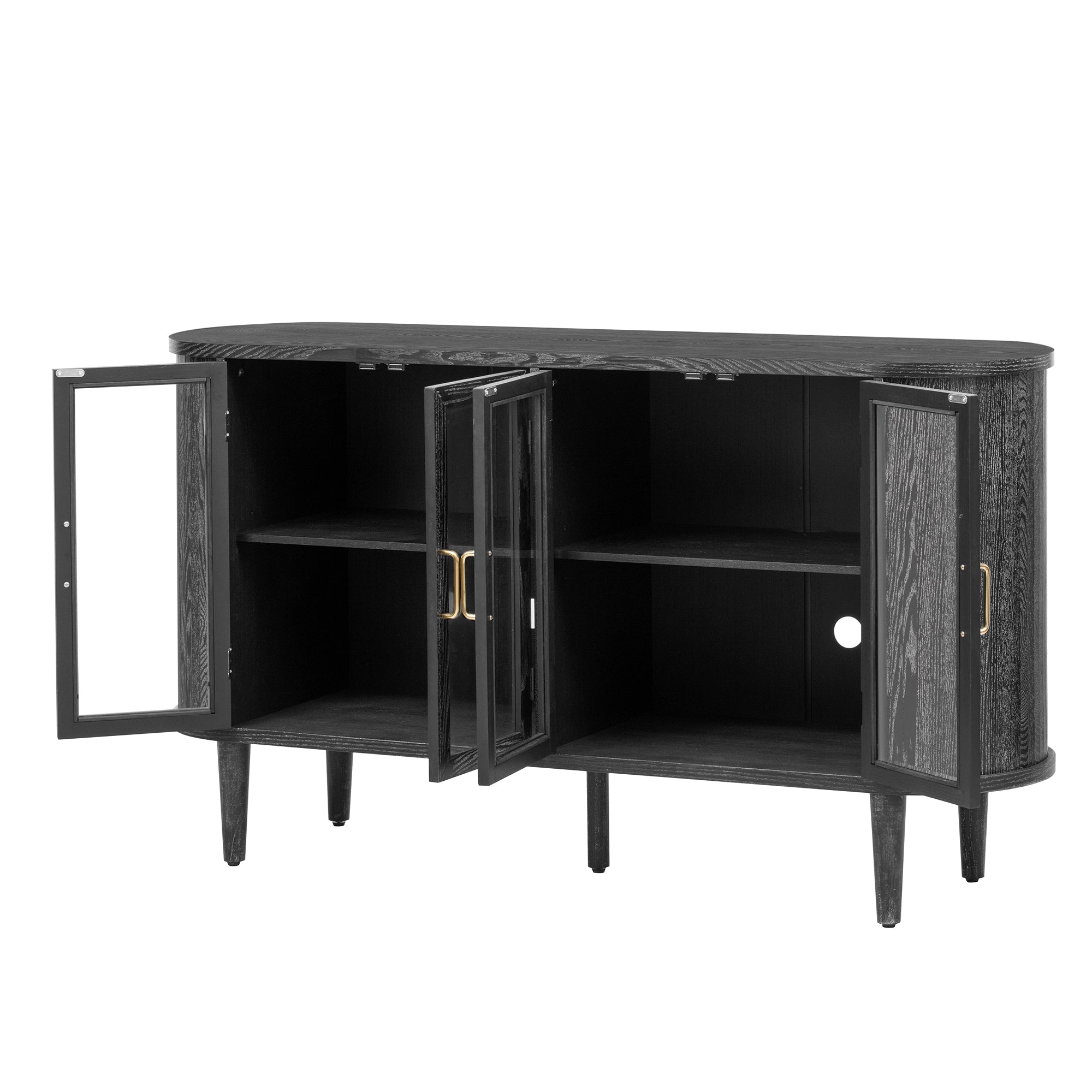 Wood Buffet Cabinet with Glass Doors and Adjustable Shelves