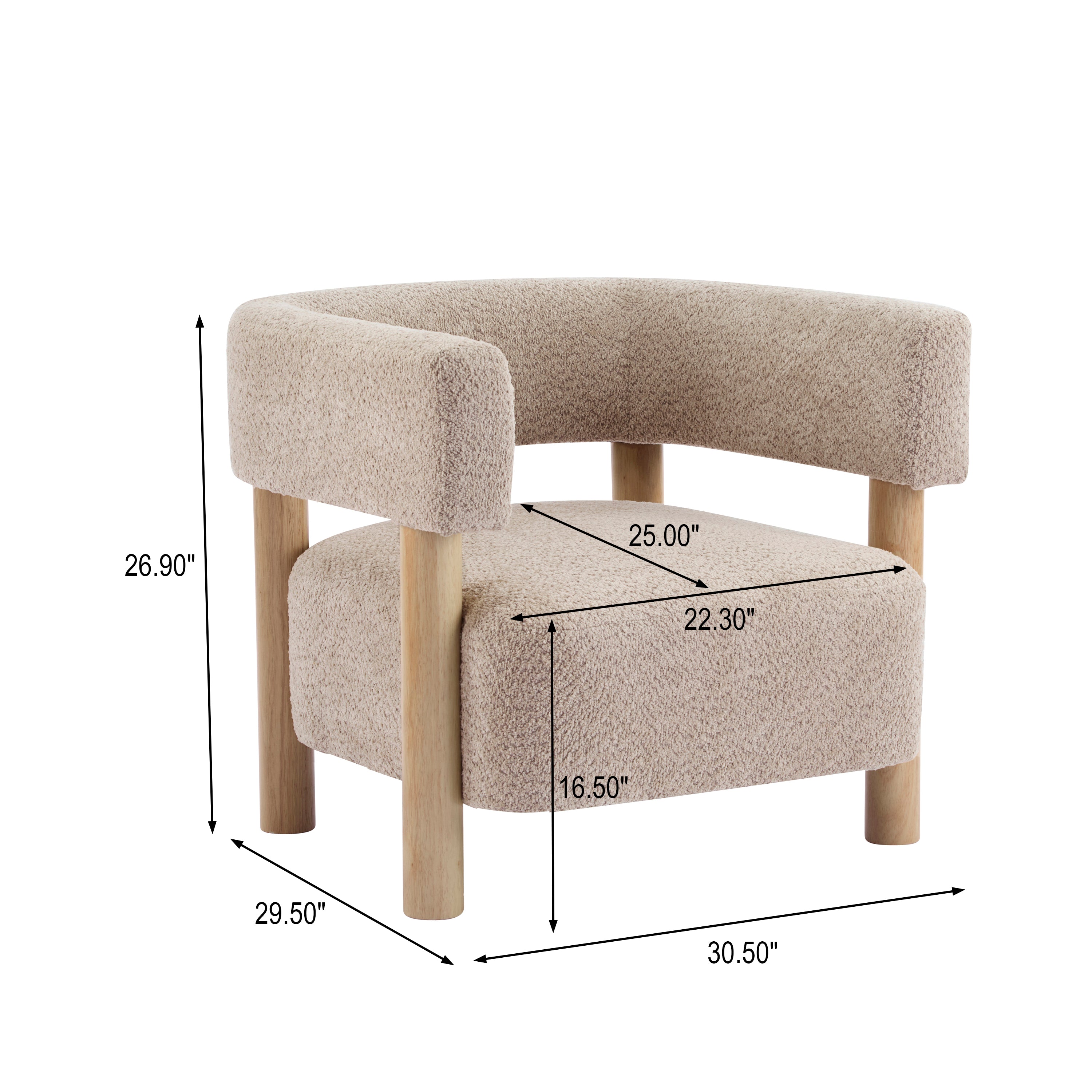Boucle Upholstered Accent Arm Chair with Modern Wooden Frame