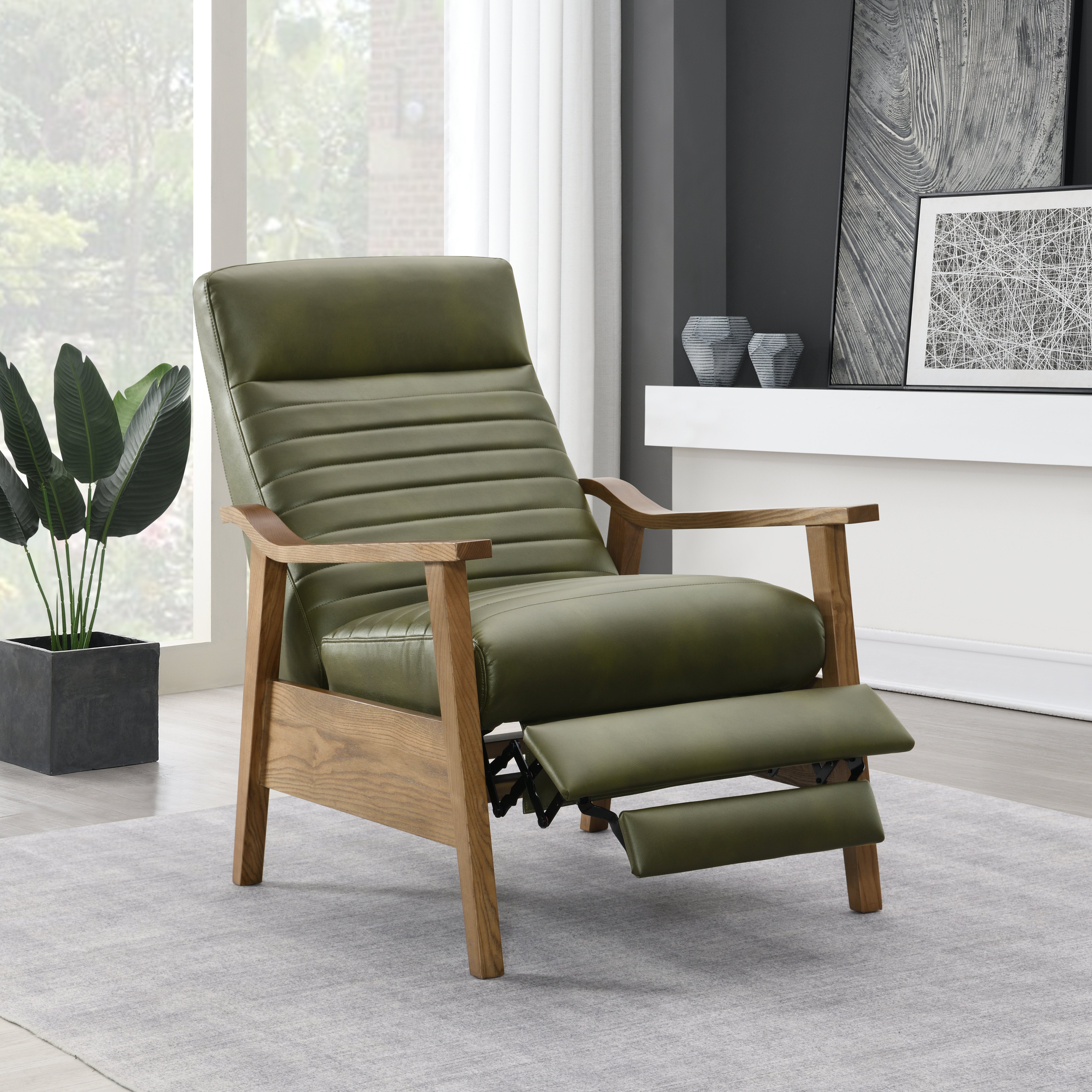 Asher Faux Leather Push Back Recliner with Wooden Arms