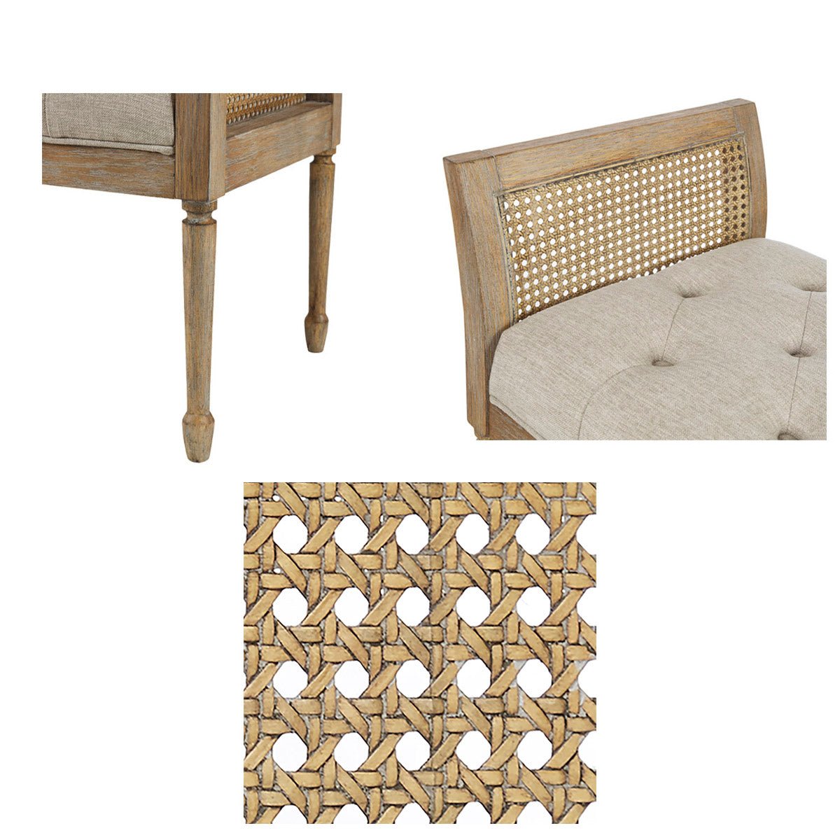 Accent Bench with Cane Frame and Tufting Detailing - Benches