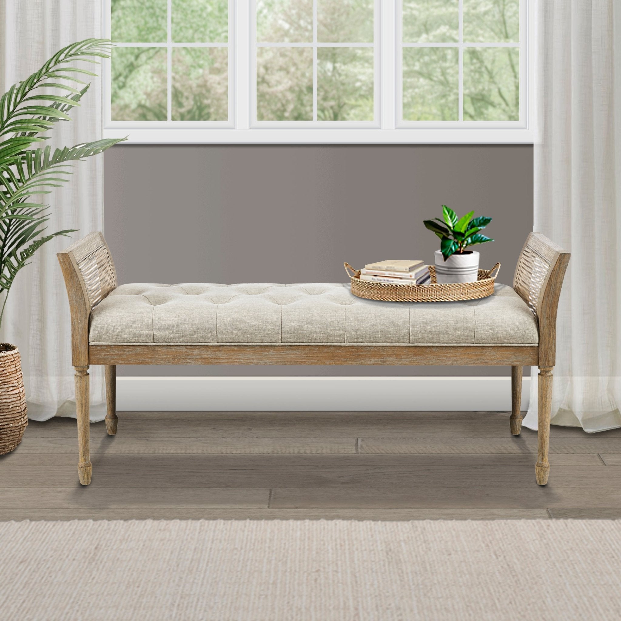 Accent Bench with Cane Frame and Tufting Detailing - Benches
