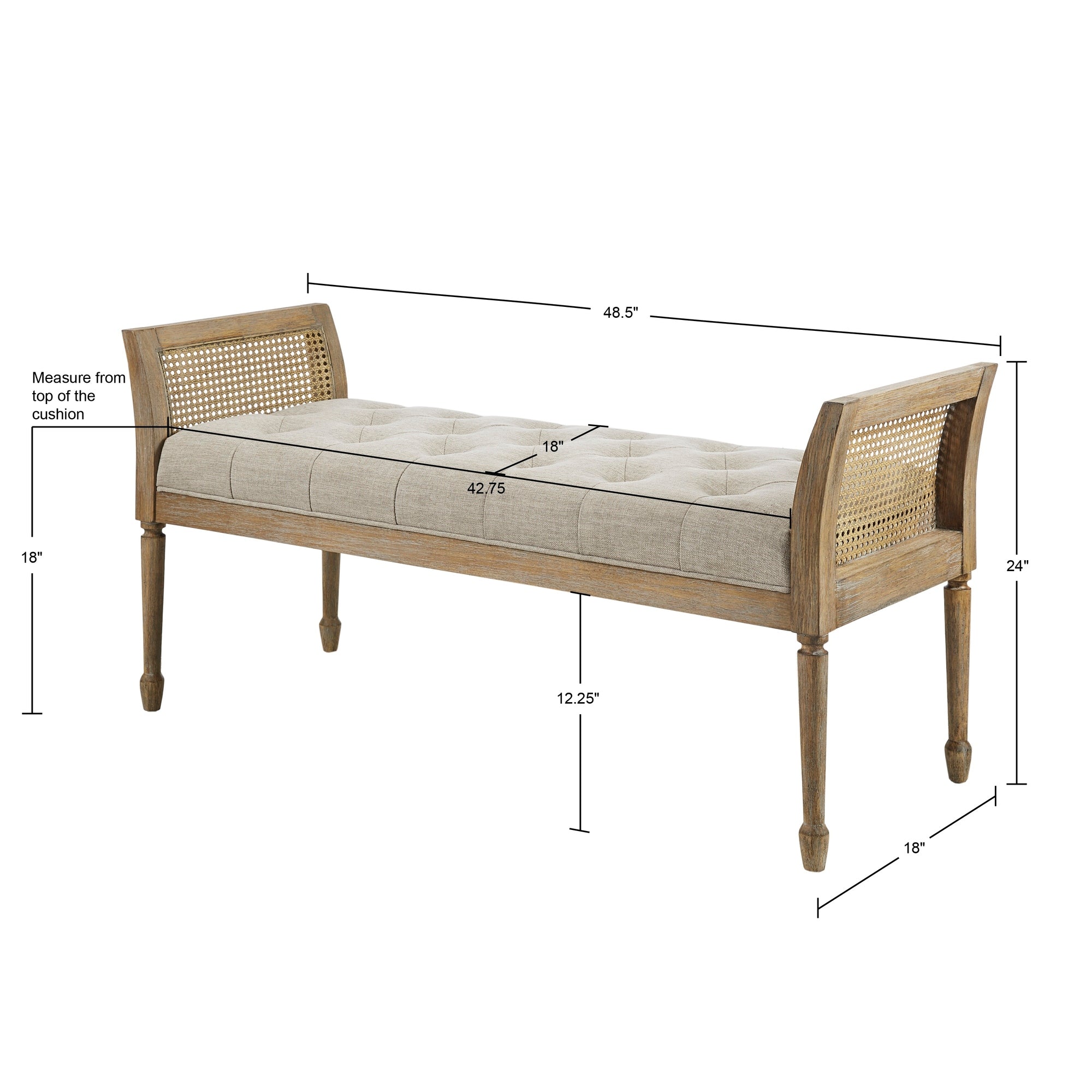 Accent Bench with Cane Frame and Tufting Detailing - Benches