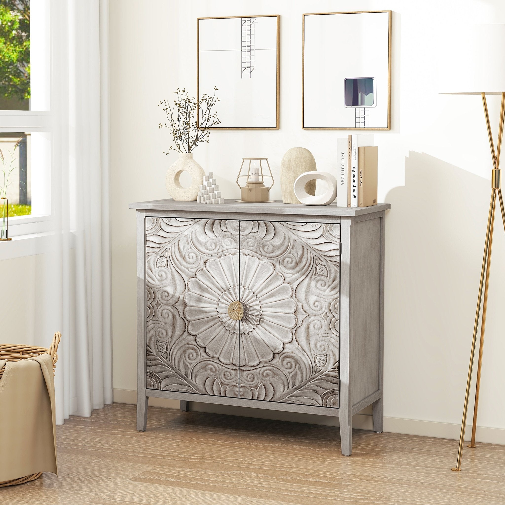 Accent Cabinet with 2 Doors and Gold Pattern Handle - Cabinets