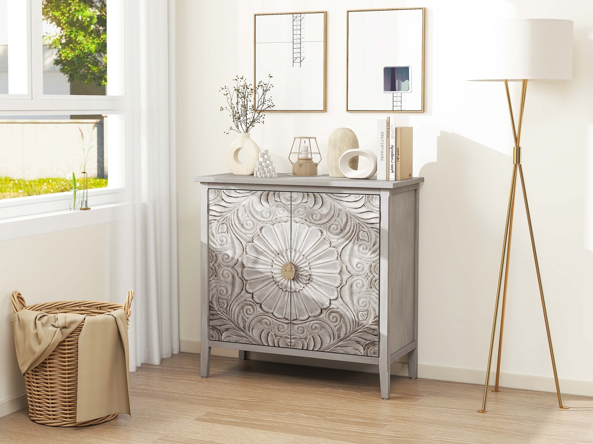 Accent Cabinet with 2 Doors and Gold Pattern Handle - Cabinets
