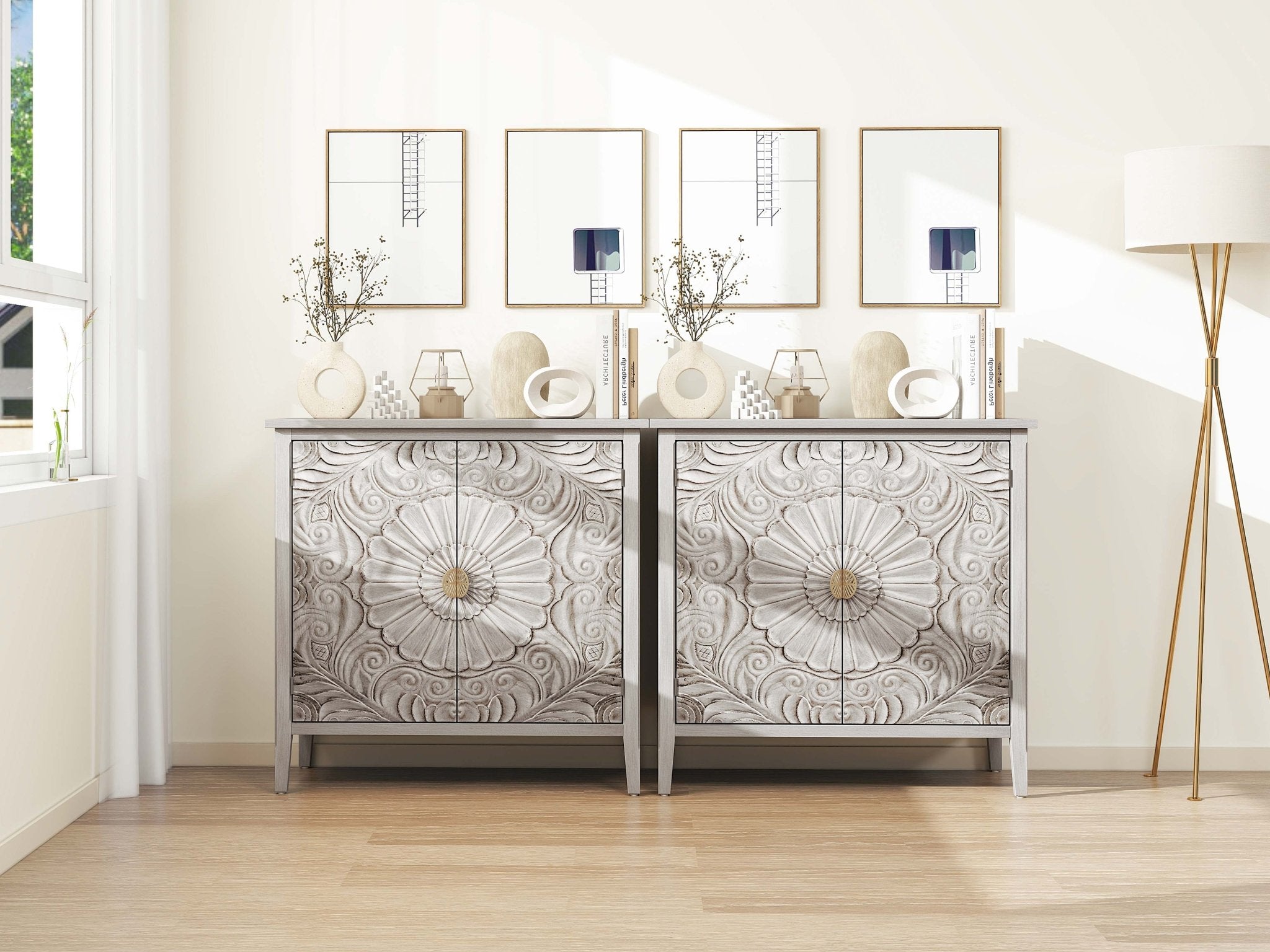Accent Cabinet with 2 Doors and Gold Pattern Handle - Cabinets