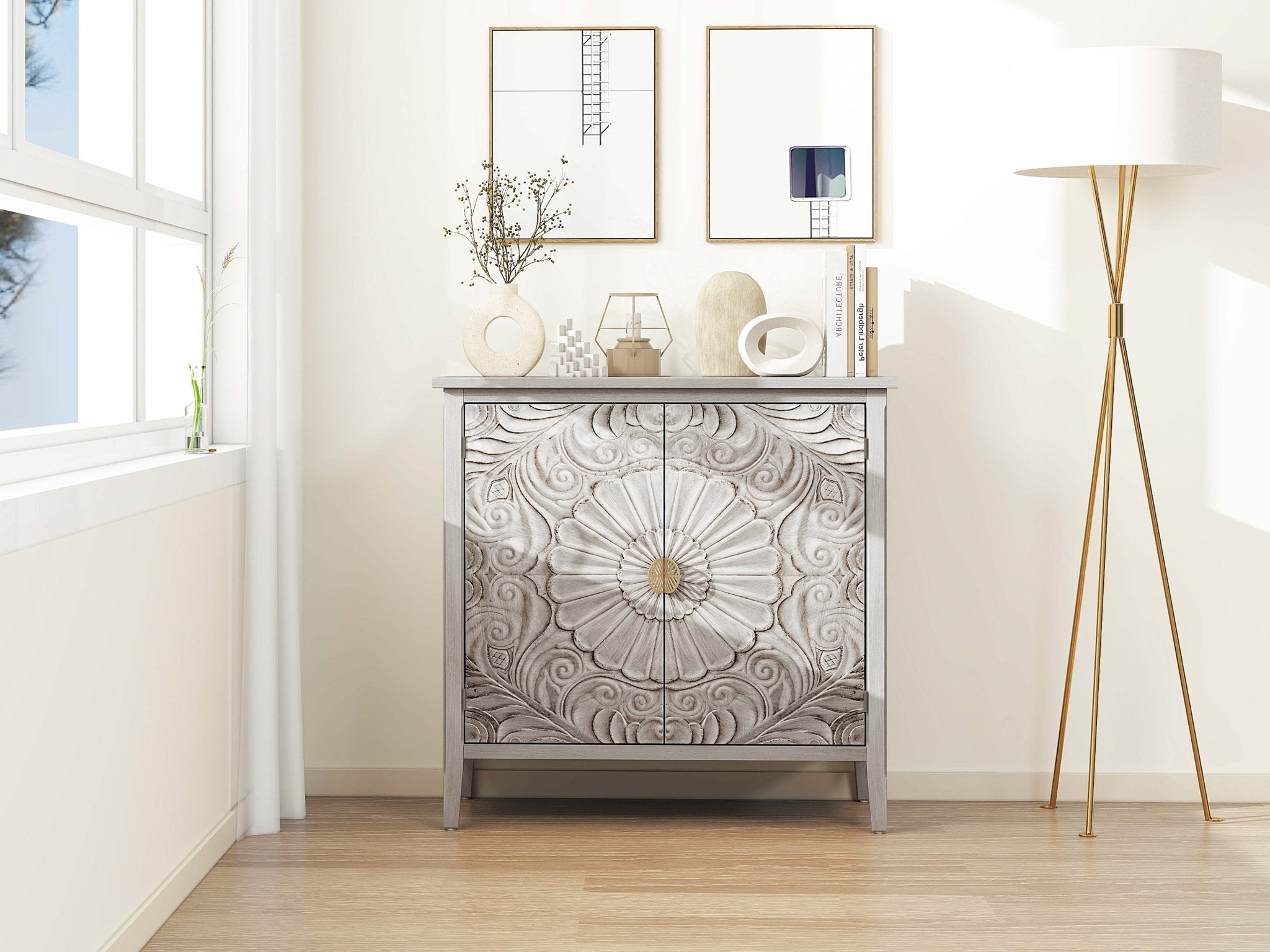 Accent Cabinet with 2 Doors and Gold Pattern Handle - Cabinets