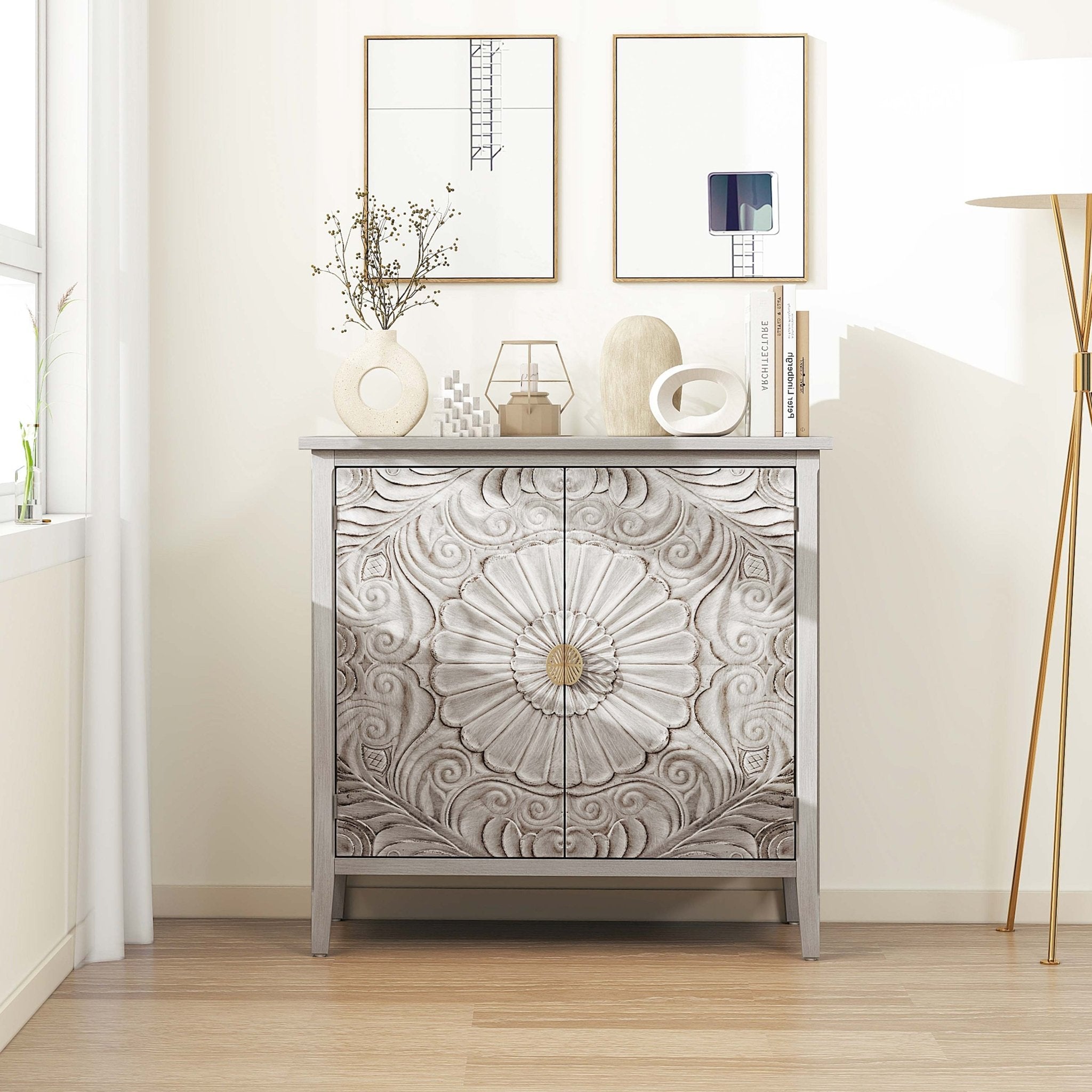 Accent Cabinet with 2 Doors and Gold Pattern Handle - Cabinets